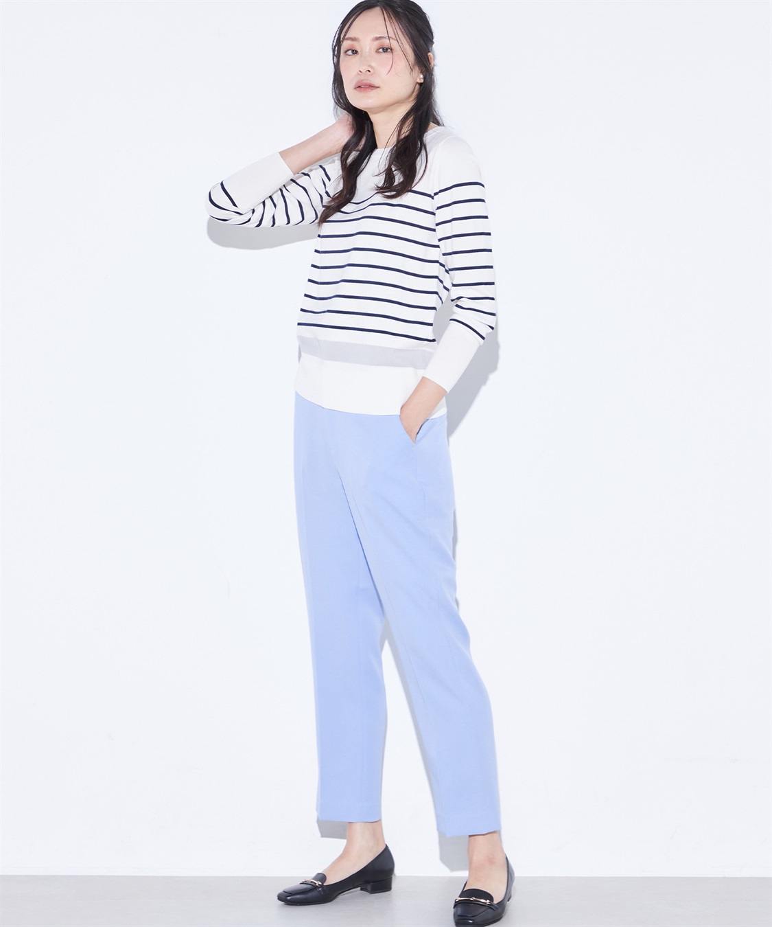 ウォッシャブル】パネルボーダーニットプルオーバー A/C DESIGN