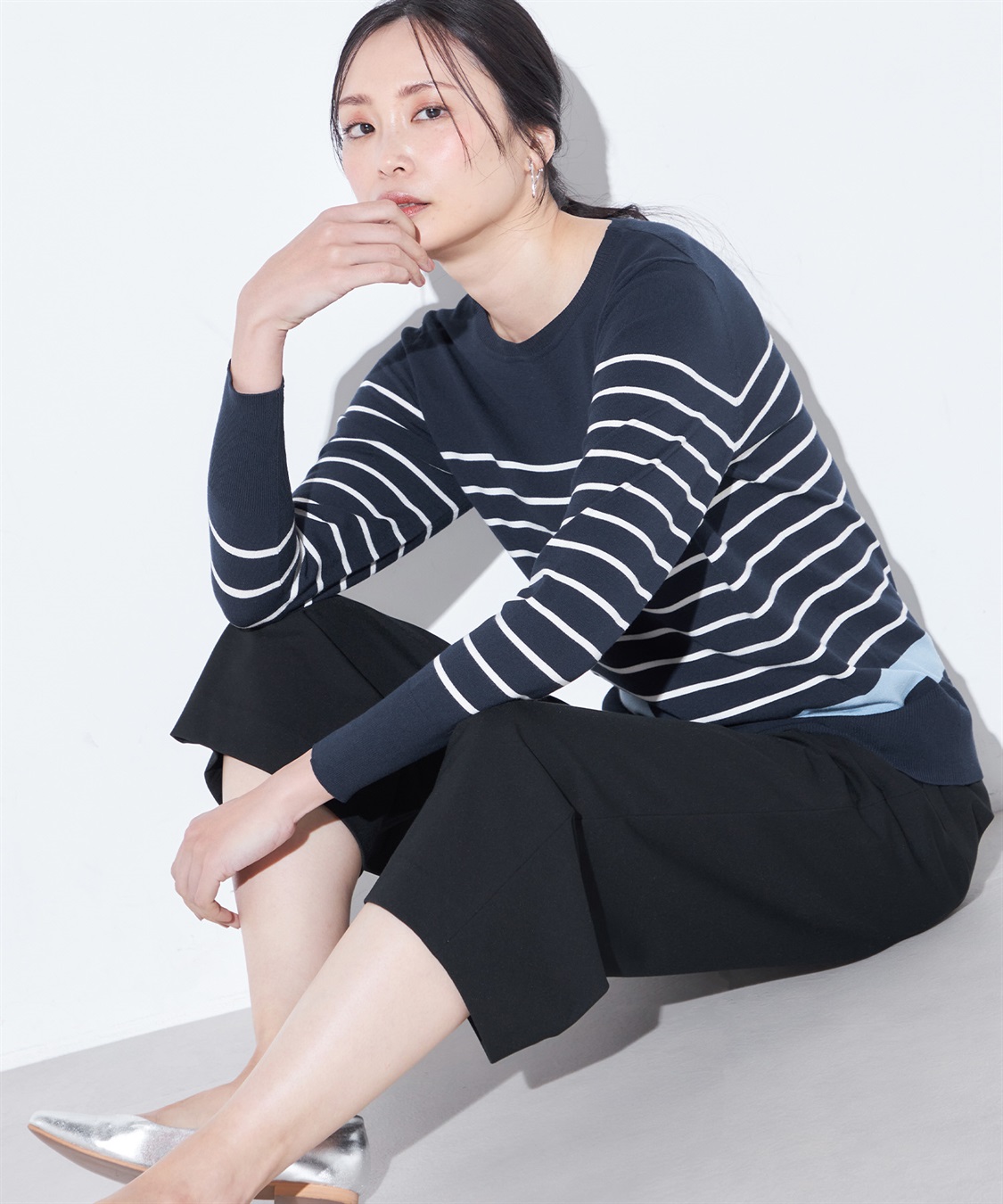 ウォッシャブル】パネルボーダーニットプルオーバー A/C DESIGN