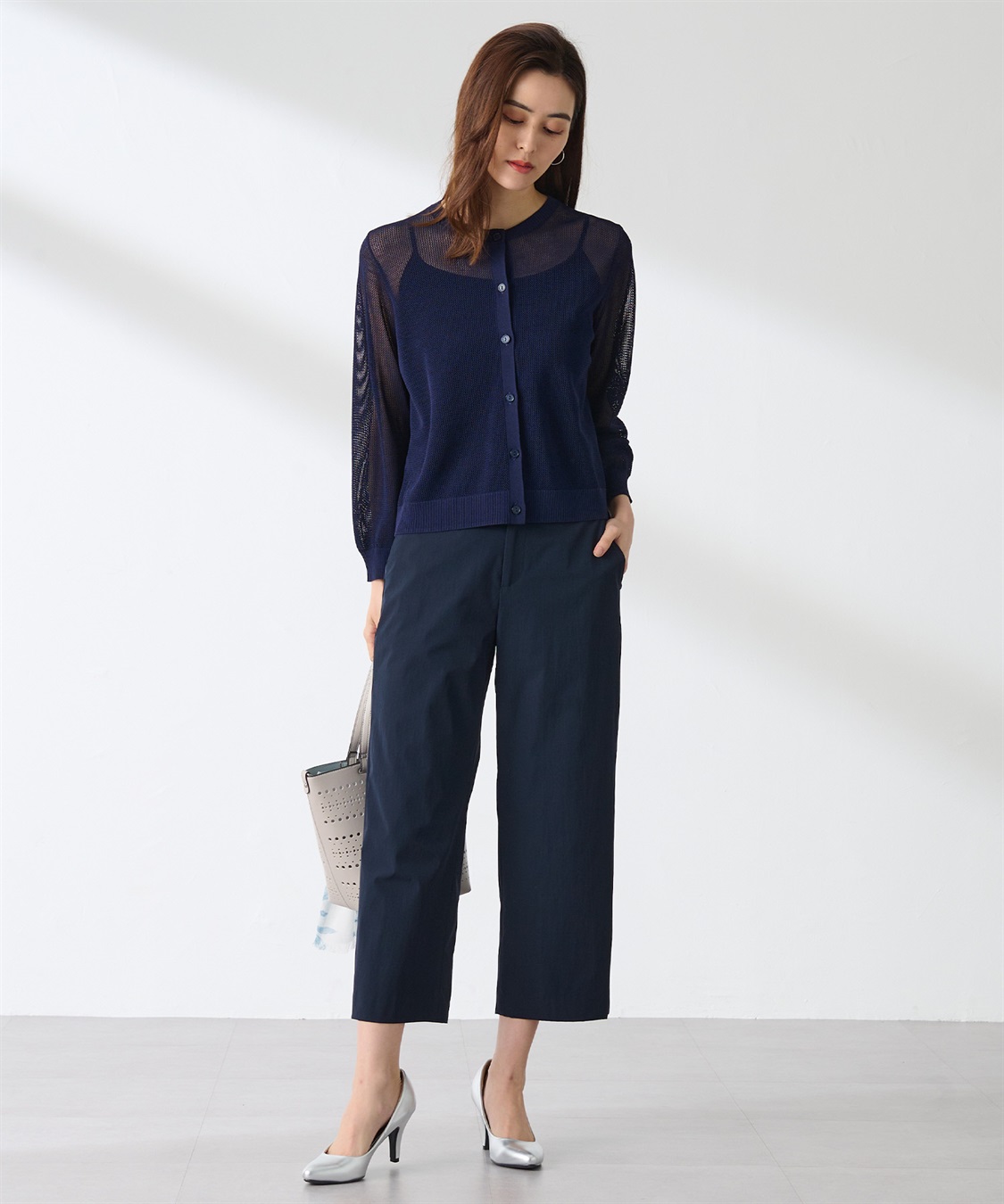 ALPHA CUBIC - 極美品 ALPHA CUBIC size M カーディガン ニット ネイビー A/C DESIGN BY ALPHA CUBIC カーディガン 2025春夏「接触冷感