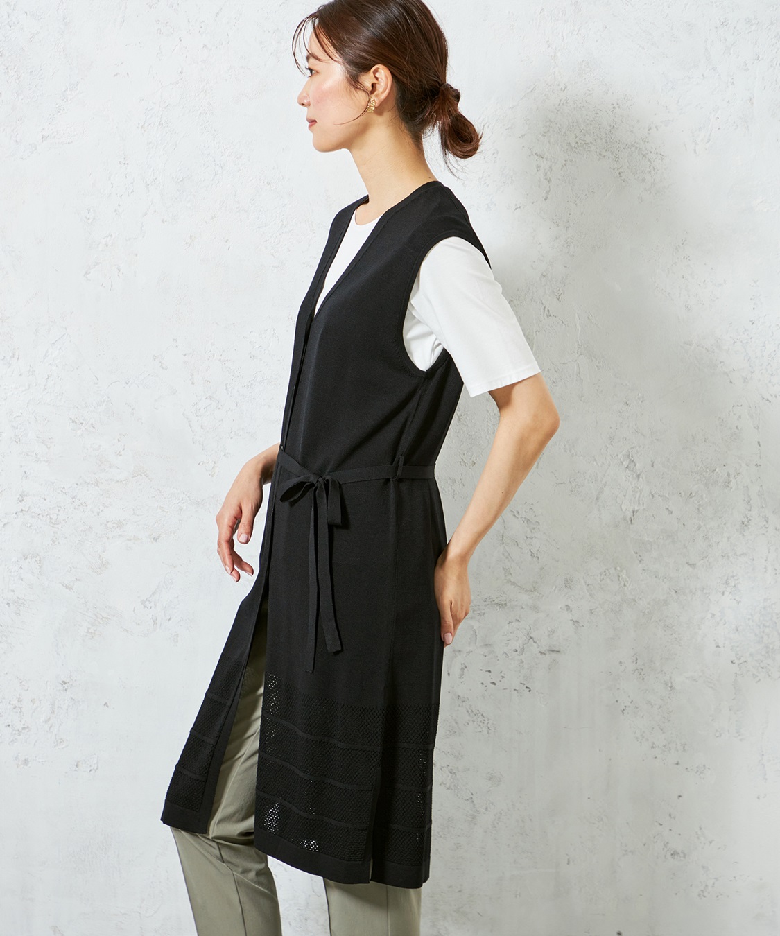 新品タグ付き ALPHA CUBIC ニットロングジレ M黒