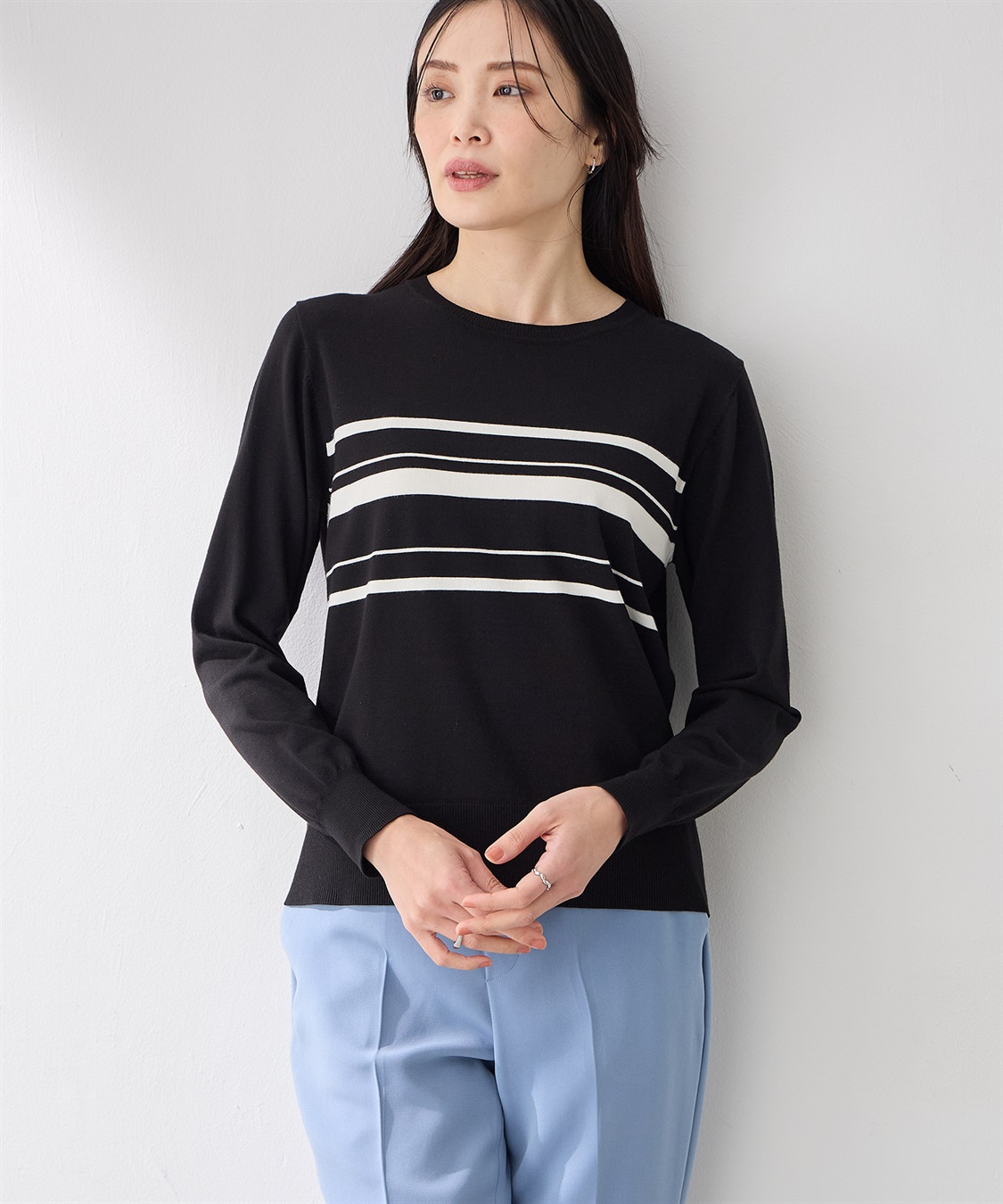 A/C DESIGN BY ALPHA CUBIC ボーダーニットプルオーバー【洗える】_sub_2