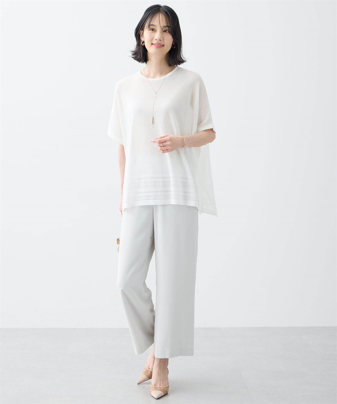 A/C DESIGN BY ALPHA CUBIC 裾透かし編みサマーニットプルオーバー【接触冷感・洗える】_sub_9