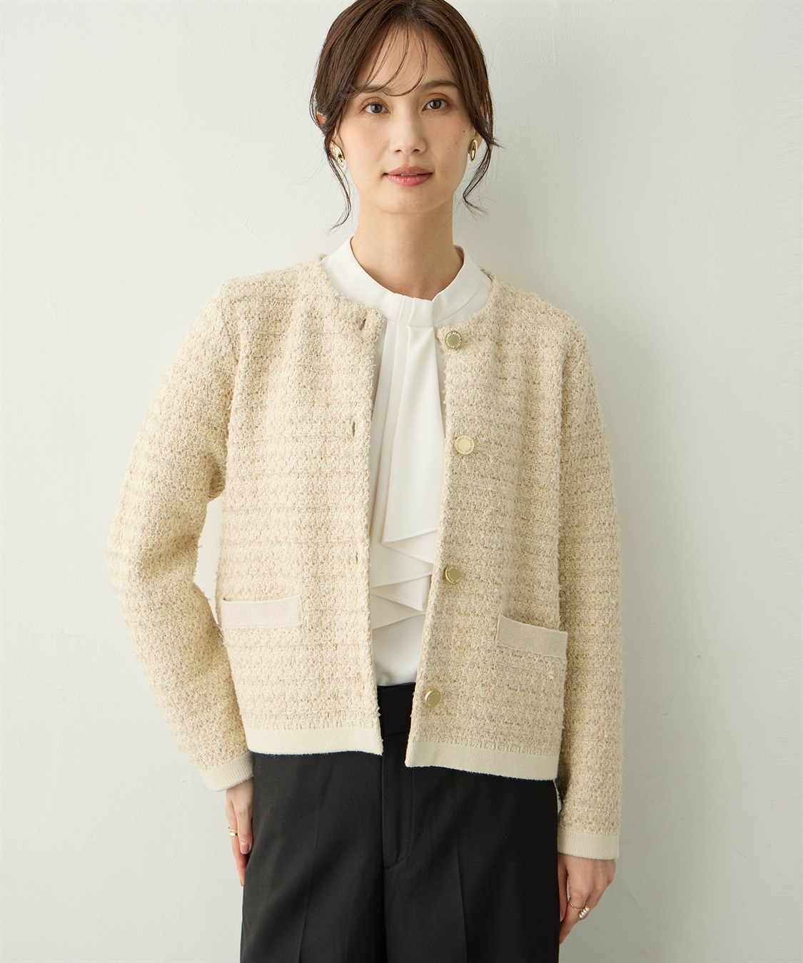 A/C DESIGN BY ALPHA CUBIC ツイードニットカーディガン_sub_1