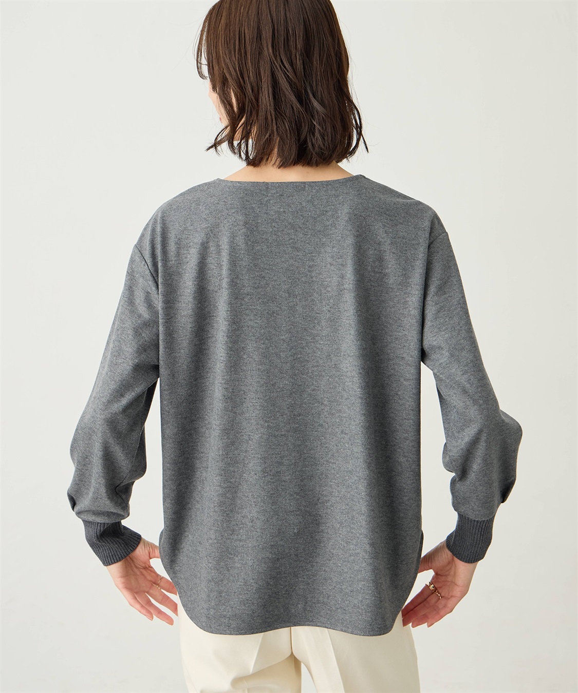 A/C DESIGN BY ALPHA CUBIC 袖リブラウンドヘムニットプルオーバー_sub_2