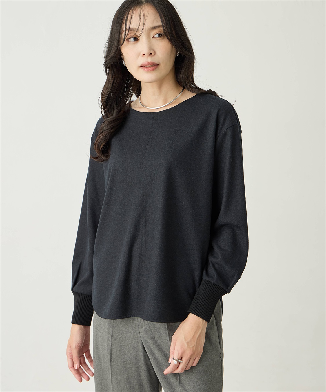 A/C DESIGN BY ALPHA CUBIC 袖リブラウンドヘムニットプルオーバー_sub_3