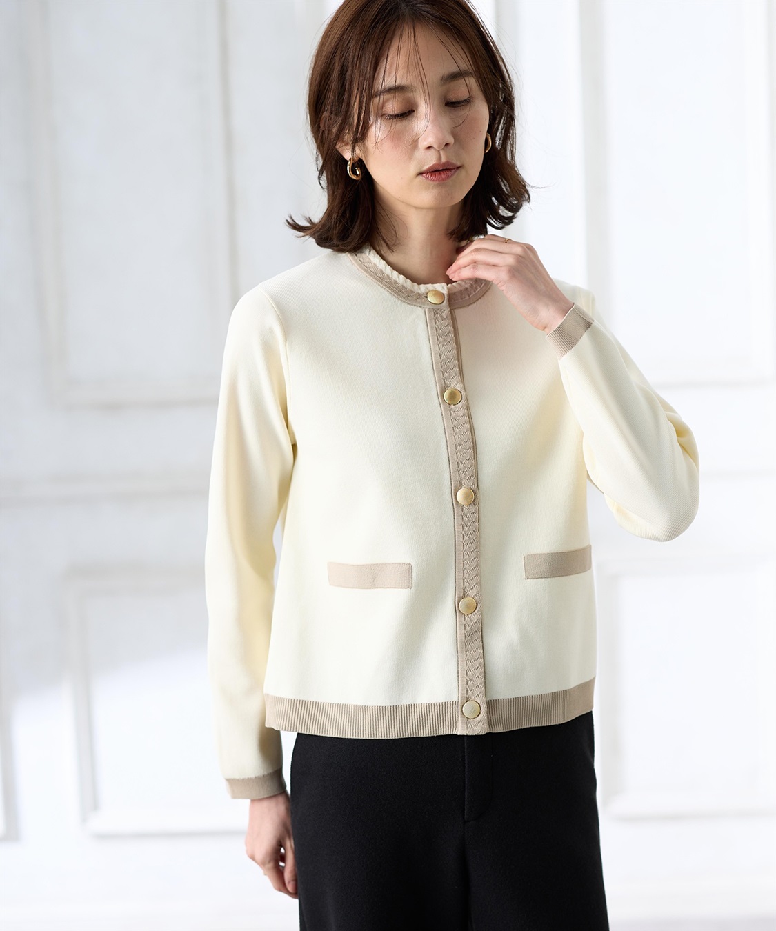 A/C DESIGN BY ALPHA CUBIC バイカラーニットカーディガン【ハンドウォッシャブル】_sub_1