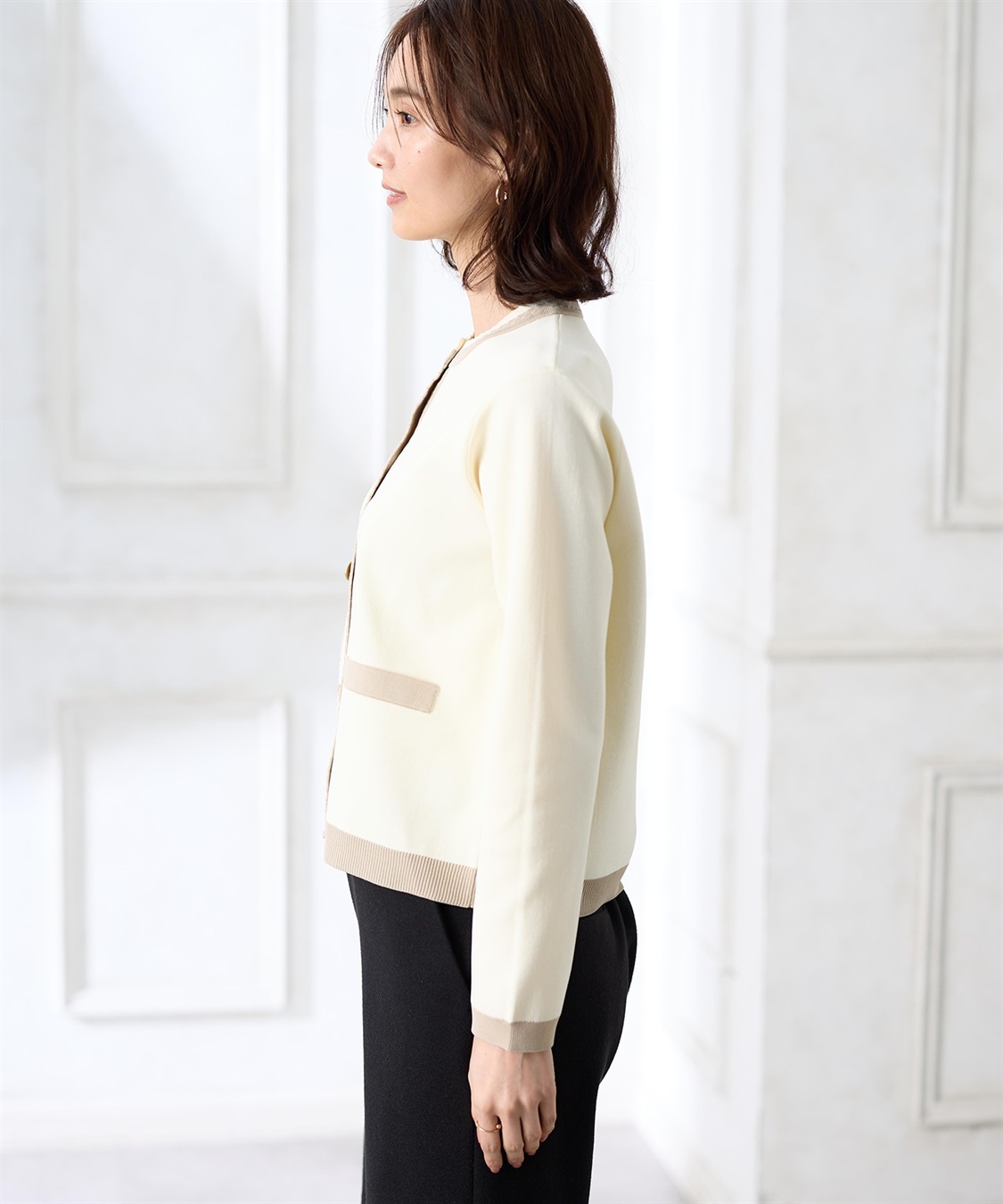 A/C DESIGN BY ALPHA CUBIC バイカラーニットカーディガン【ハンドウォッシャブル】_sub_2