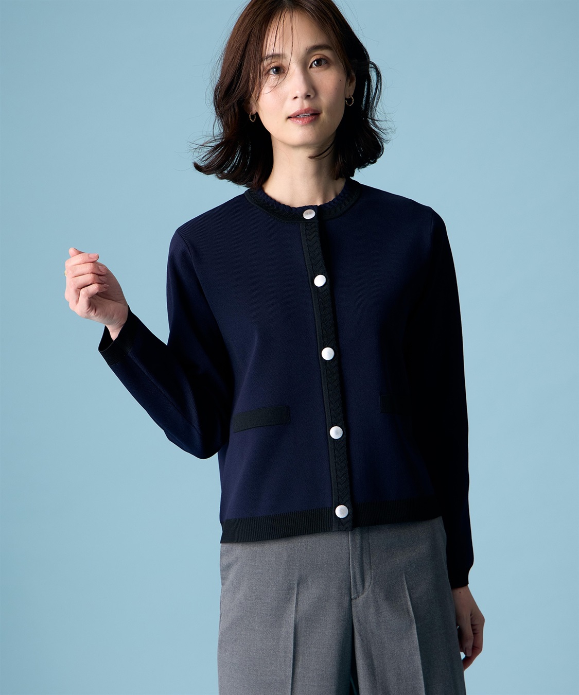 A/C DESIGN BY ALPHA CUBIC バイカラーニットカーディガン【ハンドウォッシャブル】_sub_4