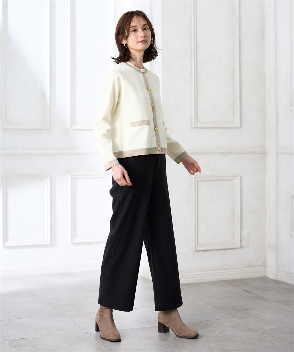 A/C DESIGN BY ALPHA CUBIC バイカラーニットカーディガン【ハンドウォッシャブル】_sub_13