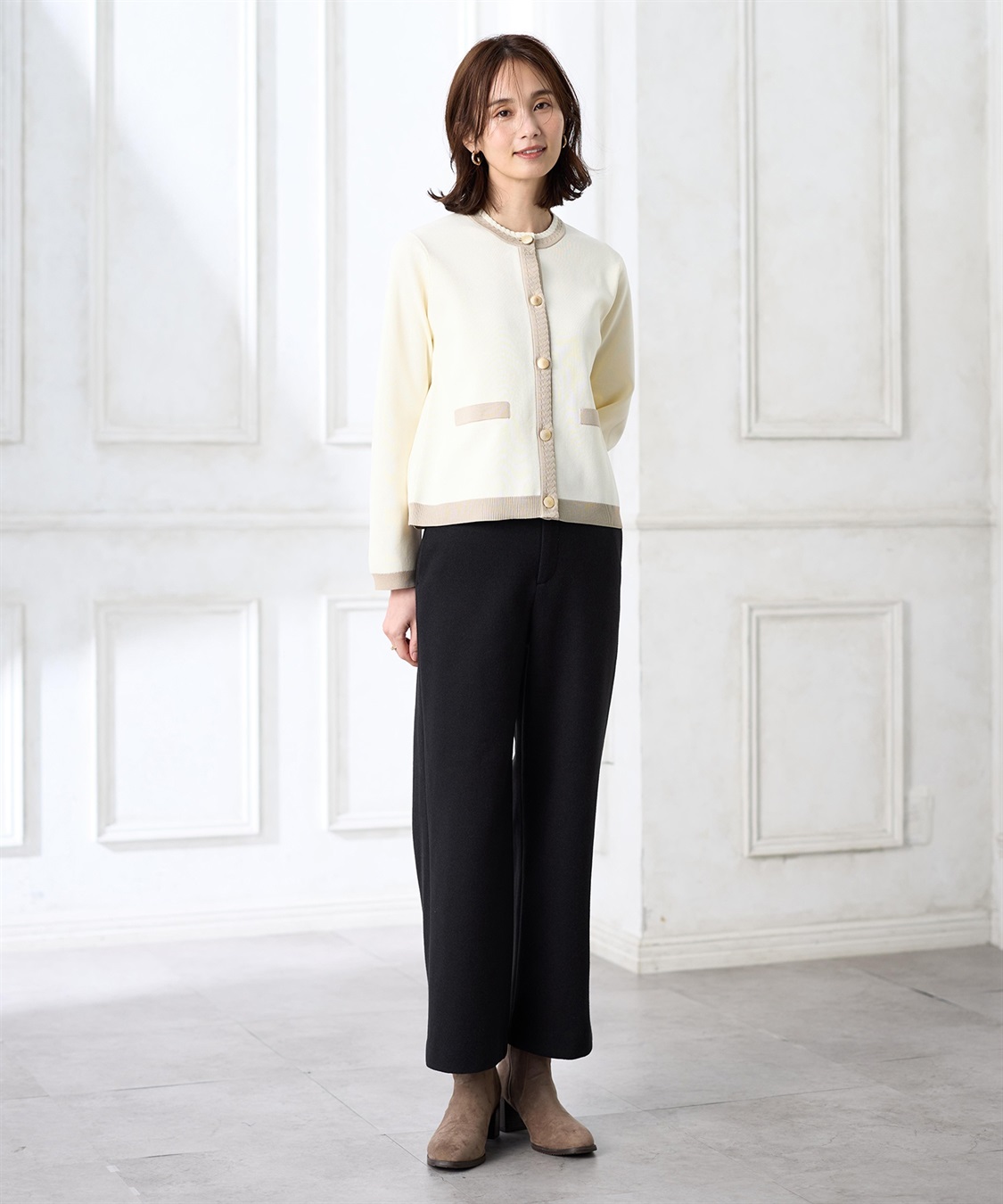 A/C DESIGN BY ALPHA CUBIC バイカラーニットカーディガン【ハンドウォッシャブル】_sub_14