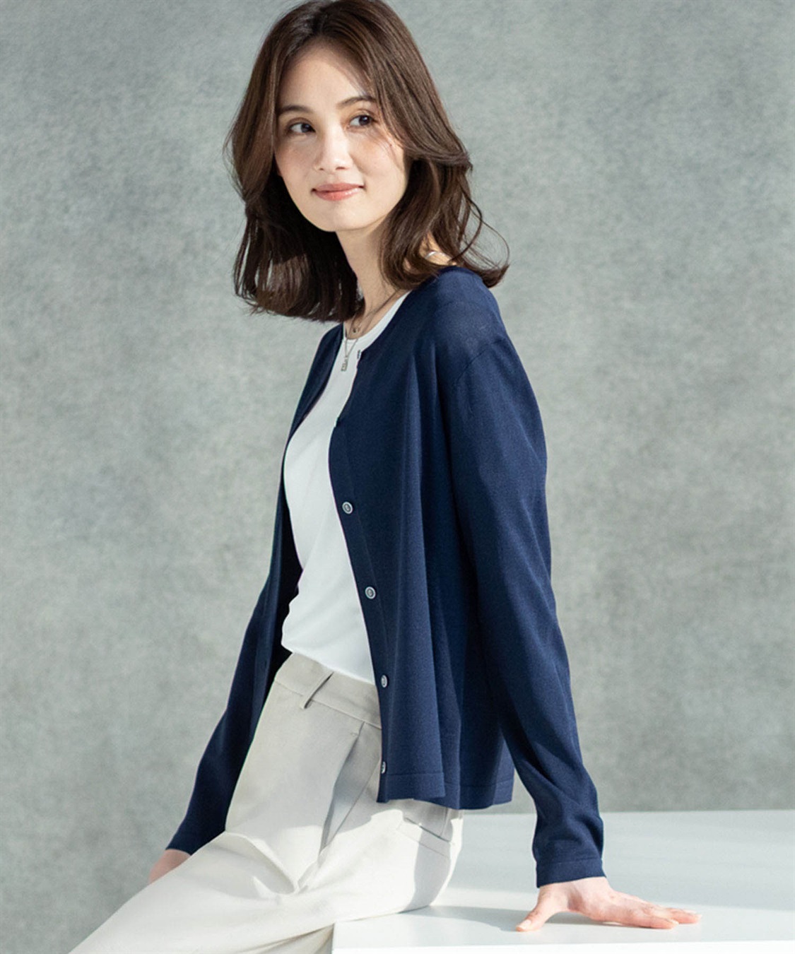 A/C DESIGN BY ALPHA CUBIC クルーネックカーディガン【接触冷感・UVカット・ウォッシャブル】_sub_1