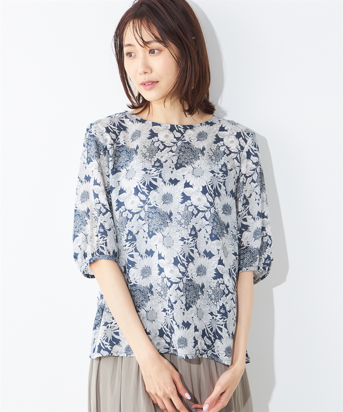 A/C DESIGN BY ALPHA CUBIC リバティプリントパフスリーブプルオーバー_sub_1