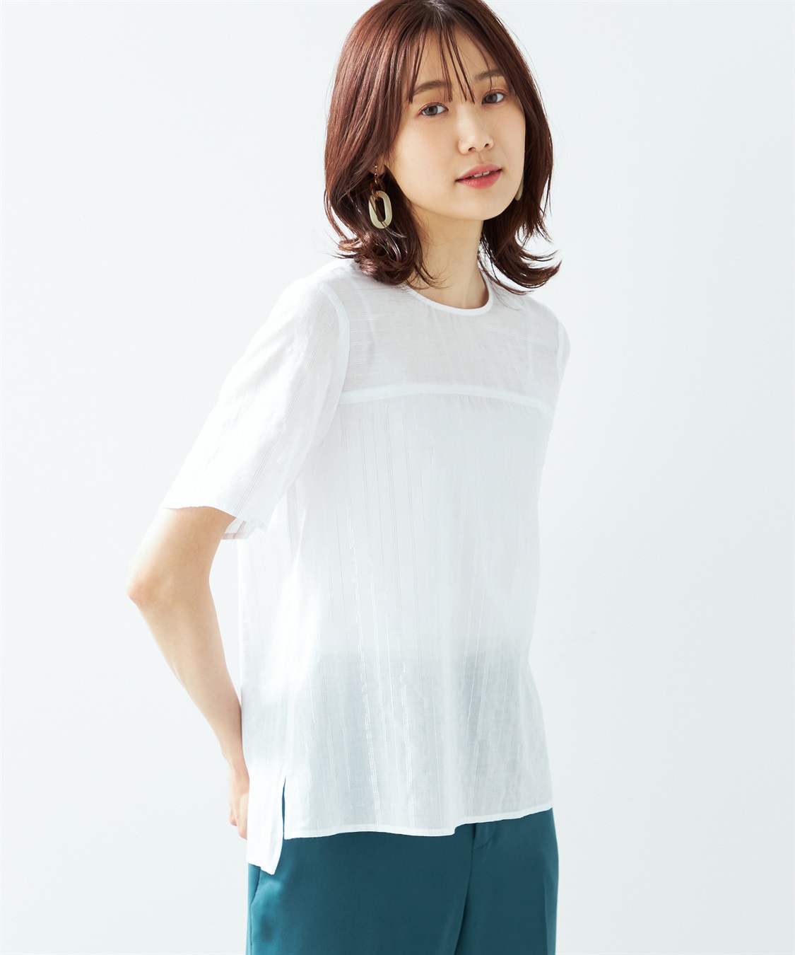 A/C DESIGN BY ALPHA CUBIC シアーラメストライプブラウス_sub_1