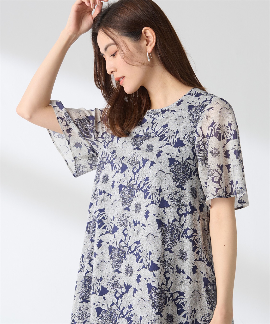 リバティプリントクルーネックワンピース A/C DESIGN BY ALPHA