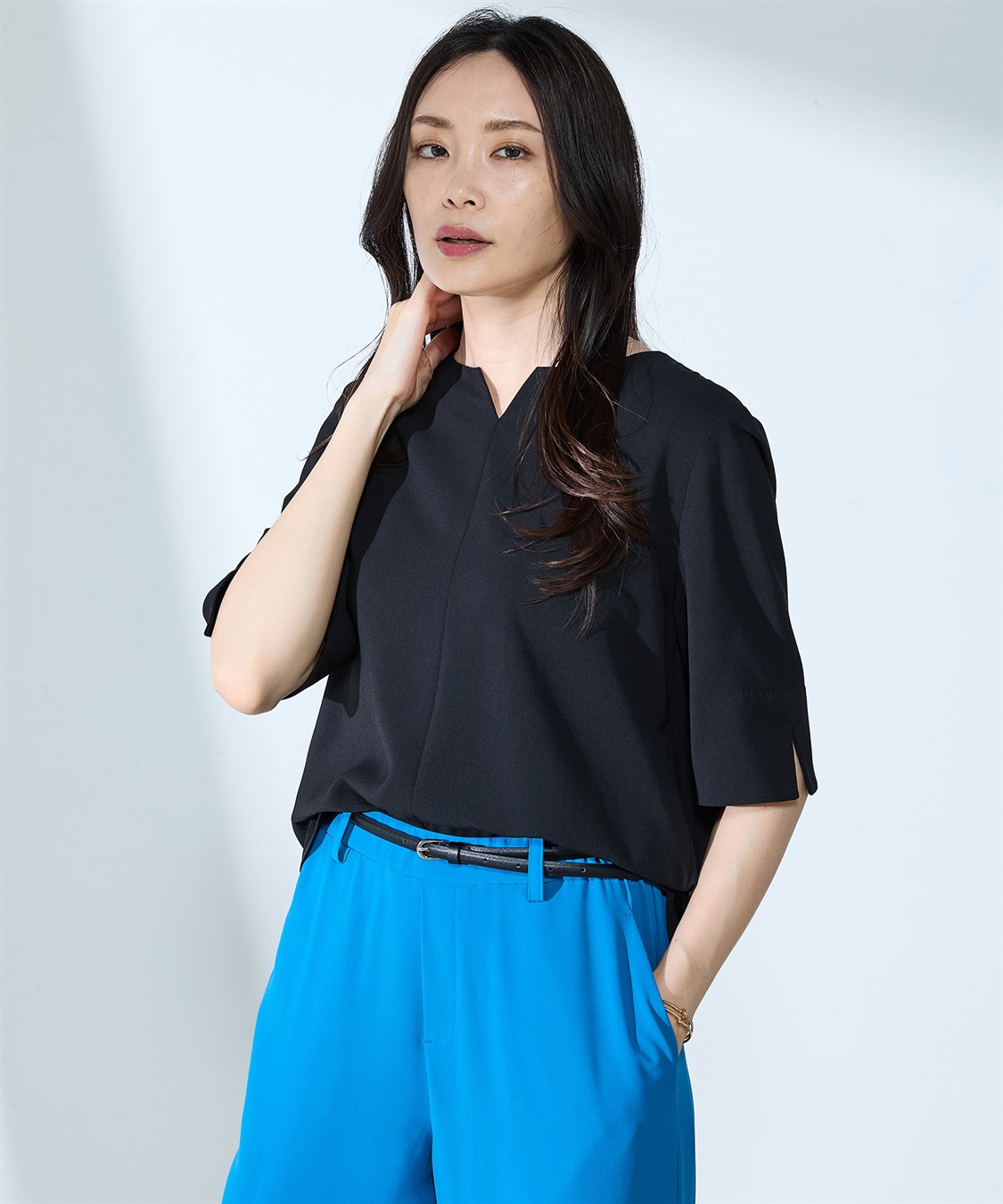 A/C DESIGN BY ALPHA CUBIC 【UVカット・冷感・ウォッシャブル】キーネックブラウス_sub_6