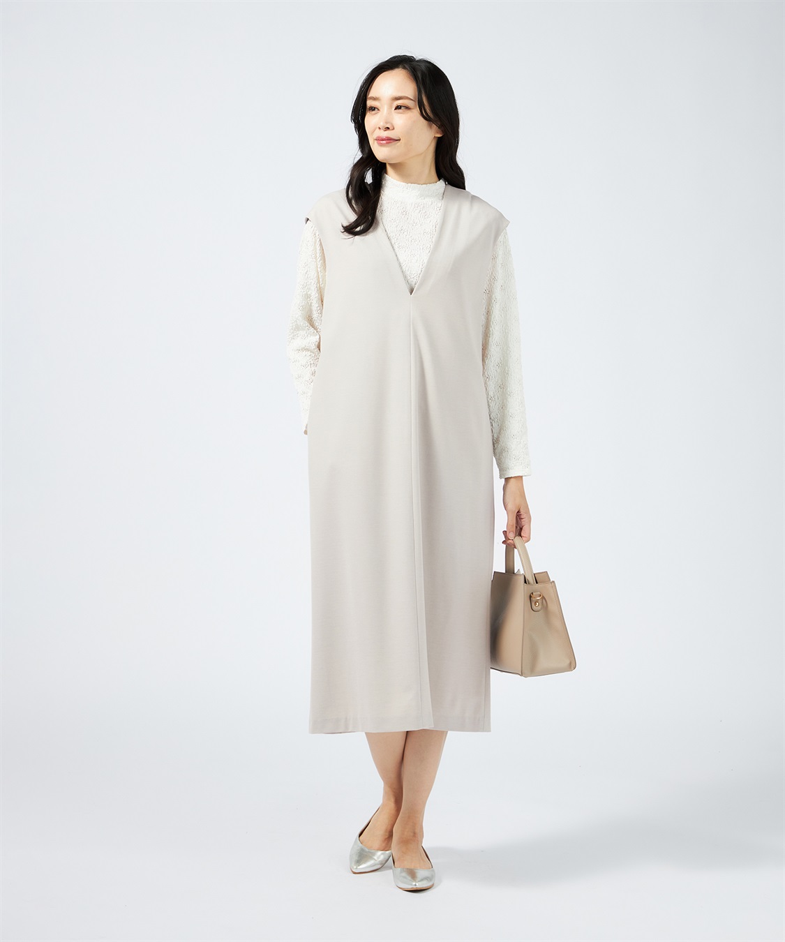 A/C DESIGN BY ALPHA CUBIC Vネックジャンパースカート【美モーションシリーズ】_sub_13