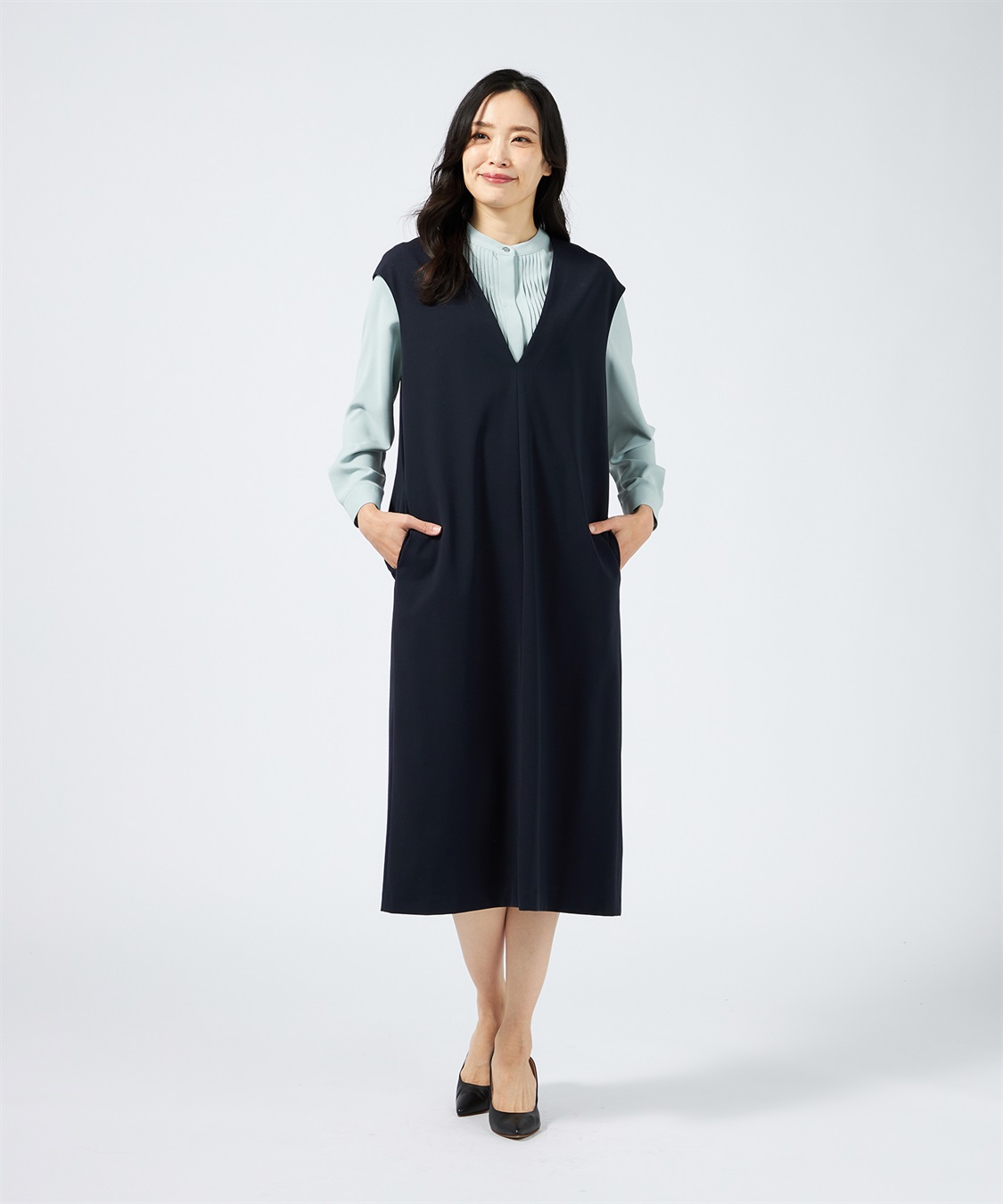 A/C DESIGN BY ALPHA CUBIC Vネックジャンパースカート【美モーションシリーズ】_sub_18