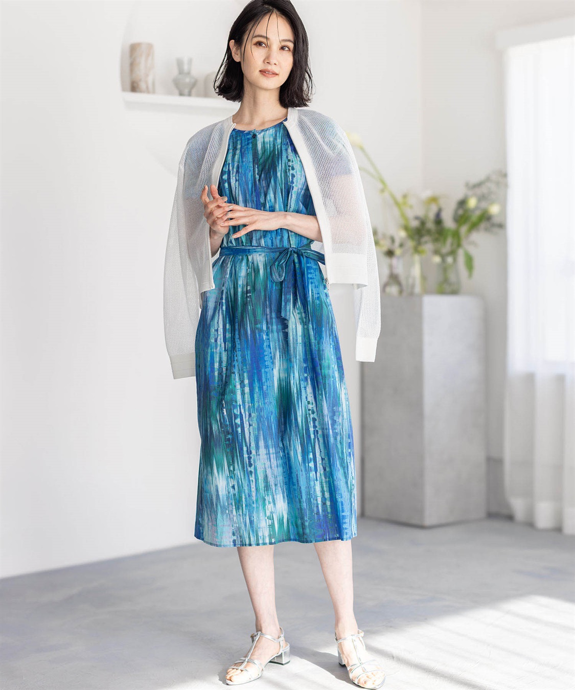 [新品未使用]リバティ(アルファキュービック)半袖ワンピース 13号 ブルー系 リバティワンピース A/C DESIGN BY ALPHA CUBIC｜クロスプラス公式通販