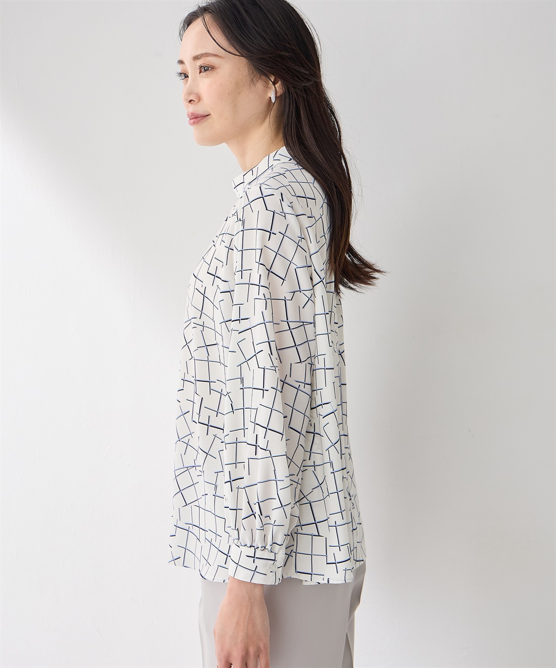 A/C DESIGN BY ALPHA CUBIC 【アルコラージュ】幾何チェックプリントブラウス_sub_2