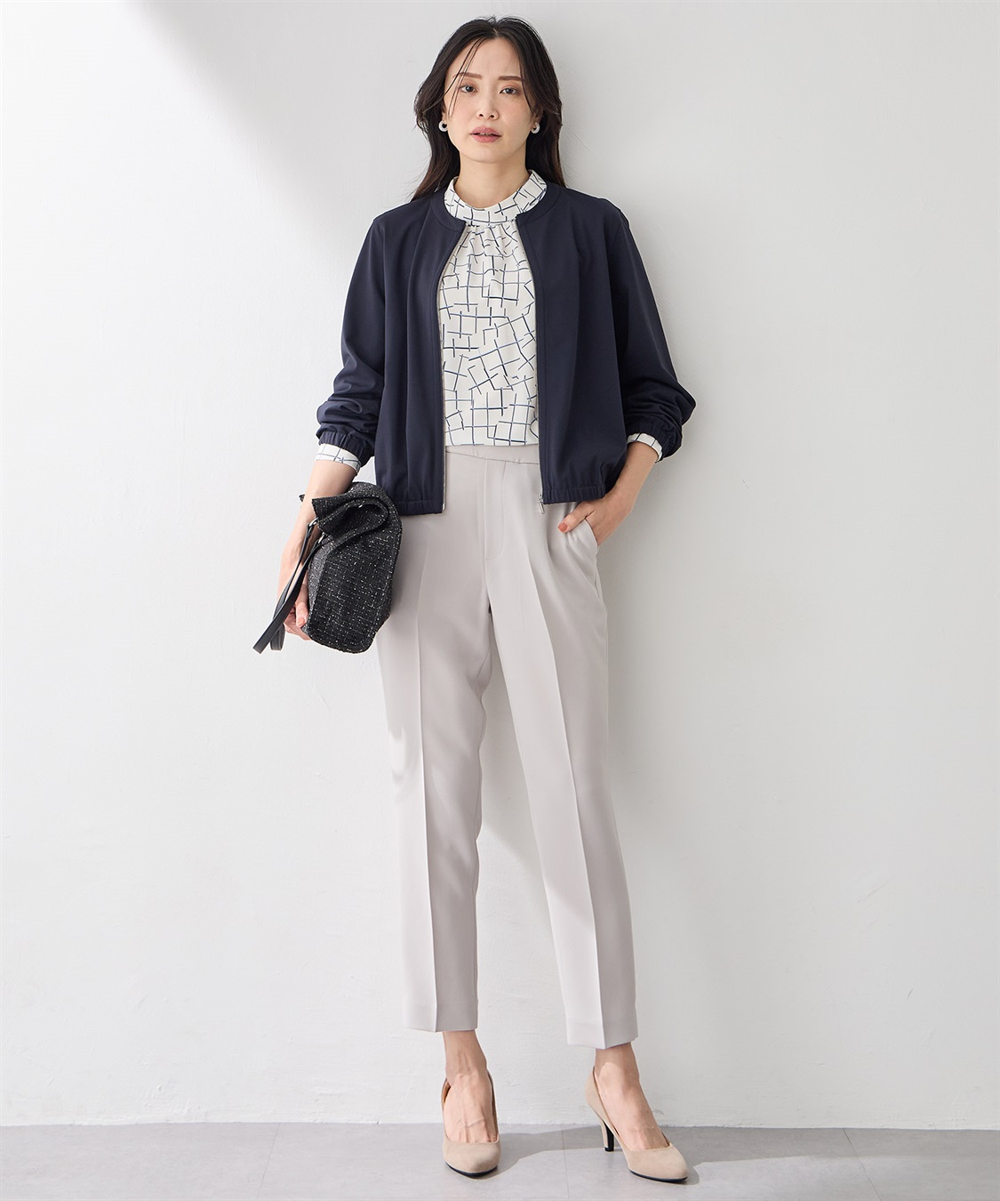 A/C DESIGN BY ALPHA CUBIC 【アルコラージュ】幾何チェックプリントブラウス_sub_4