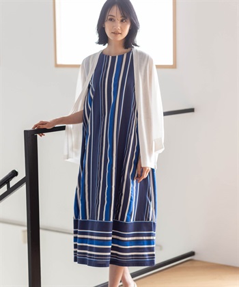 A/C DESIGN BY ALPHA CUBIC マルチストライプワンピース【接触冷感・UVカット】_subthumb_1