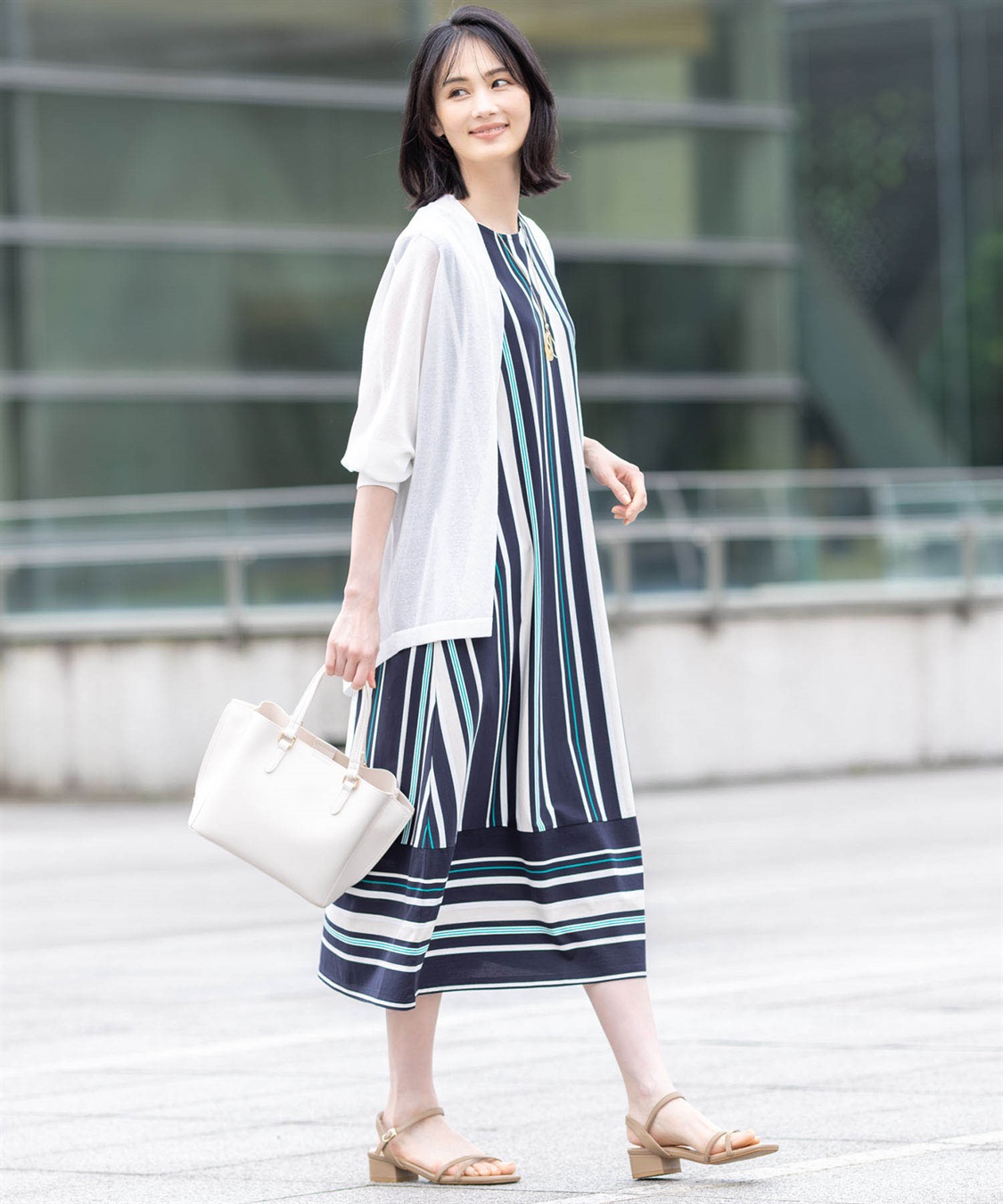 A/C DESIGN BY ALPHA CUBIC マルチストライプワンピース【接触冷感・UVカット】_sub_7