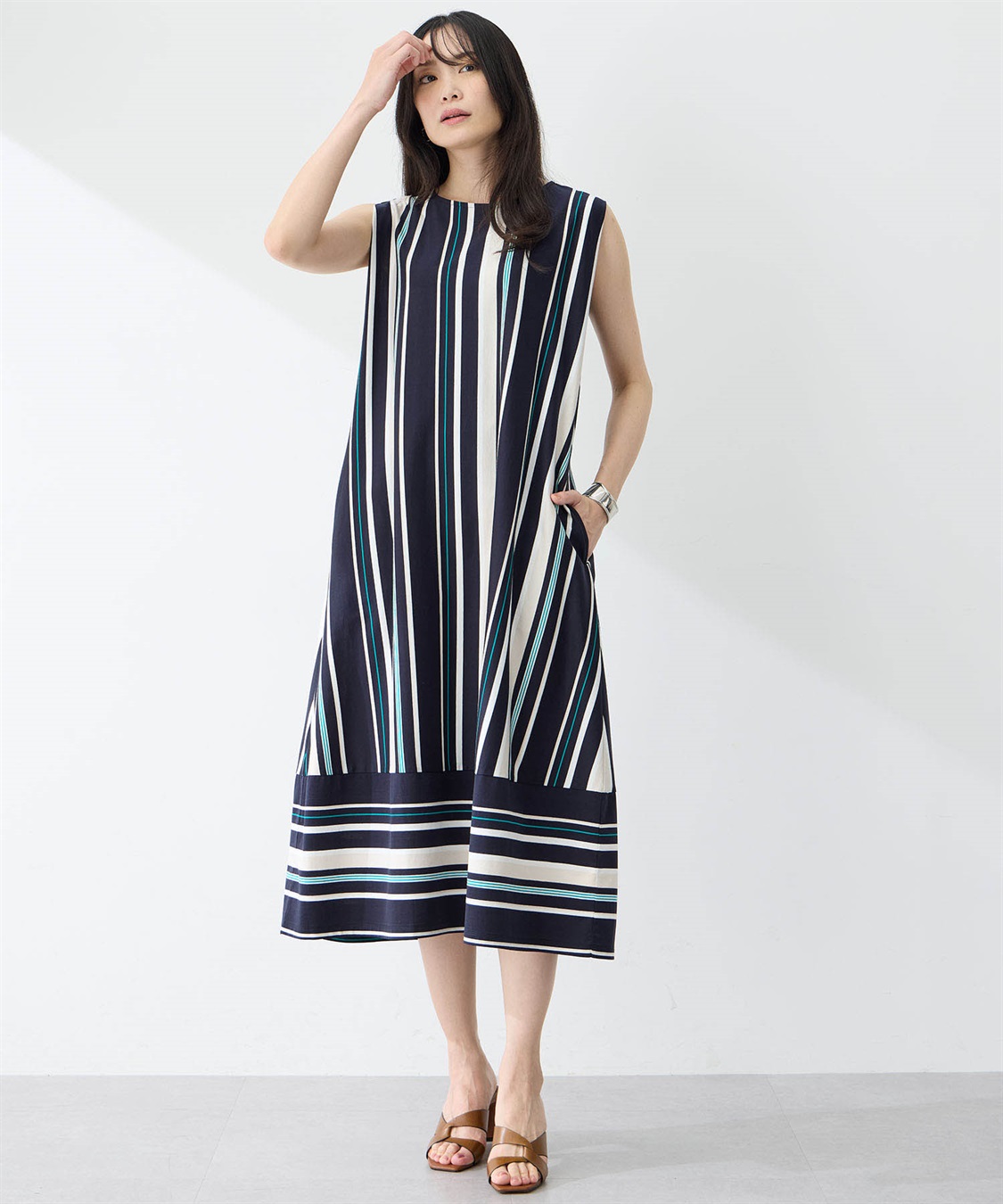 A/C DESIGN BY ALPHA CUBIC マルチストライプワンピース【接触冷感・UVカット】_sub_8