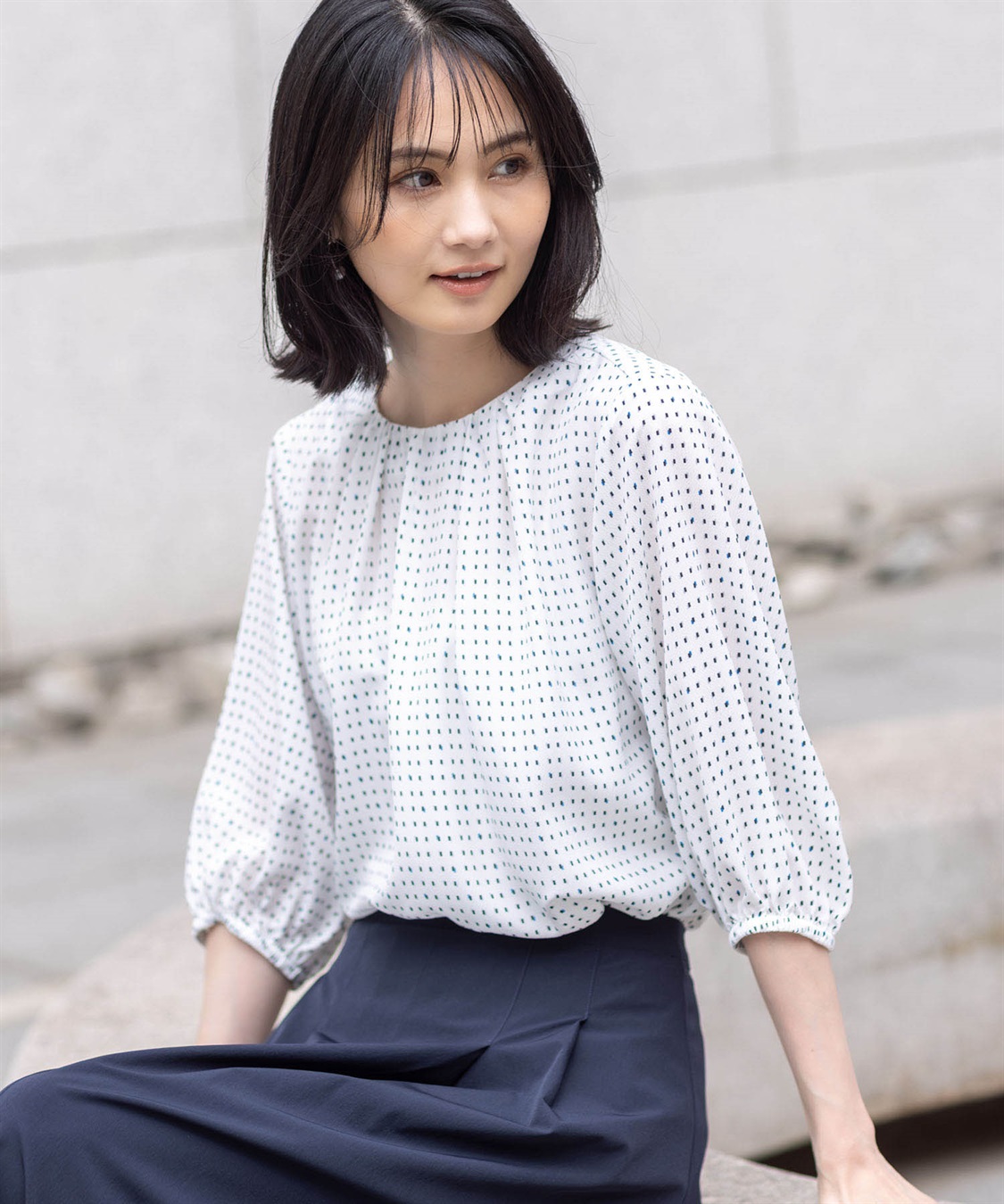 A/C DESIGN BY ALPHA CUBIC 【アルコラージュ】プリントギャザーブラウス_sub_1