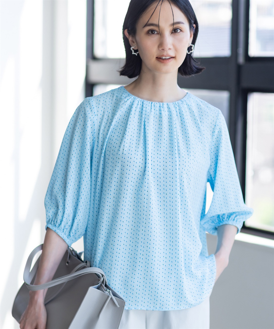 A/C DESIGN BY ALPHA CUBIC 【アルコラージュ】プリントギャザーブラウス_sub_2