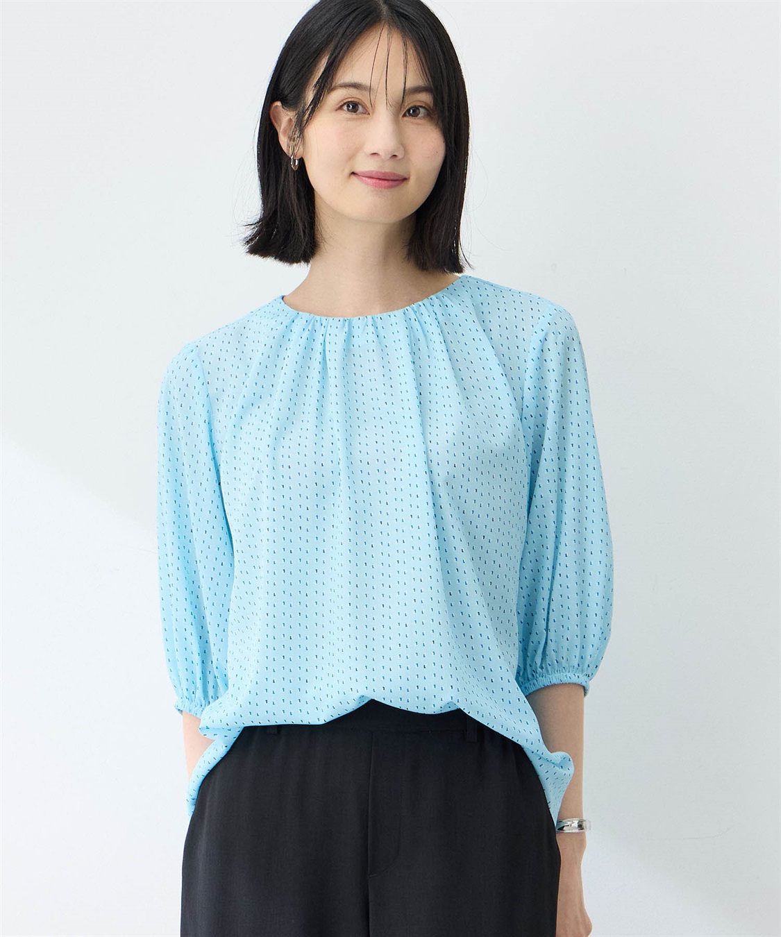 A/C DESIGN BY ALPHA CUBIC 【アルコラージュ】プリントギャザーブラウス_sub_4