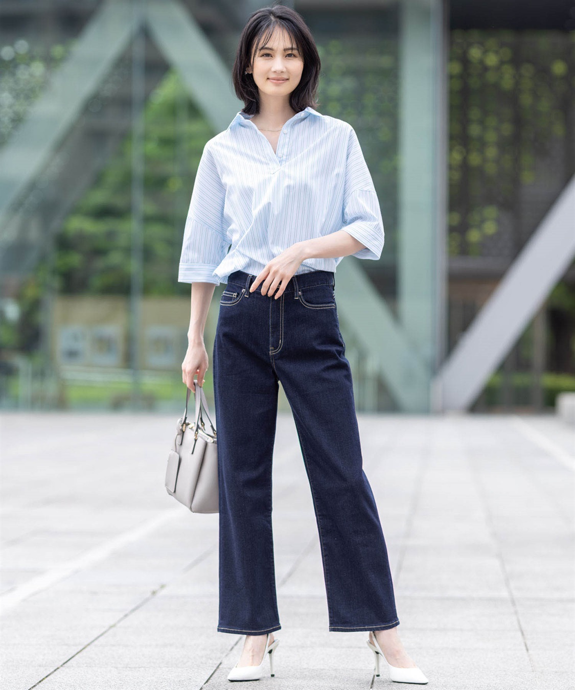 【美品】23区　長袖ブラウス　ストライプ　スキッパー　白　サイズ40 美品】23区 長袖ブラウス ストライプ スキッパー 白 サイズ40