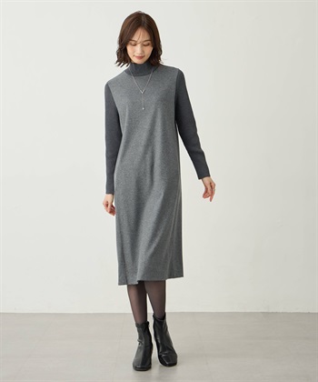 リブ切り替えハイネックニットワンピース A/C DESIGN BY ALPHA CUBIC