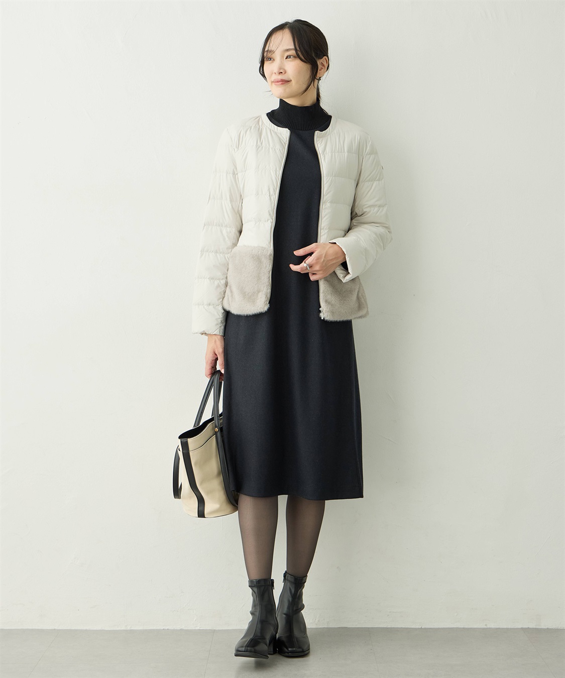 リブ切り替えハイネックニットワンピース A/C DESIGN BY ALPHA CUBIC