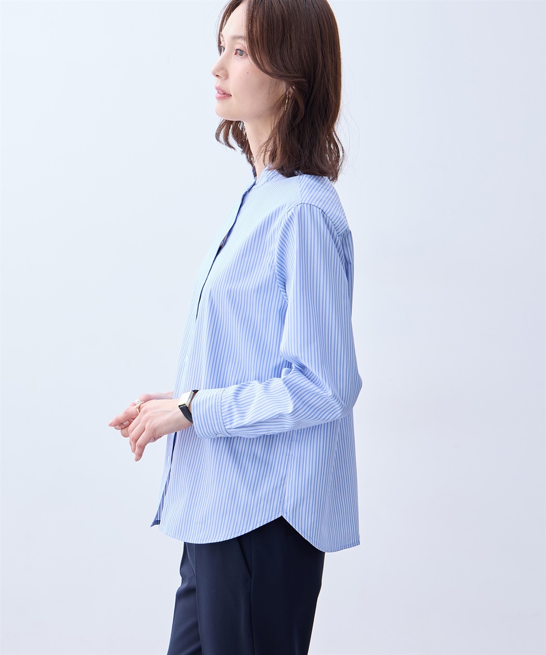 A/C DESIGN BY ALPHA CUBIC バンドカラーストライプシャツ_sub_1