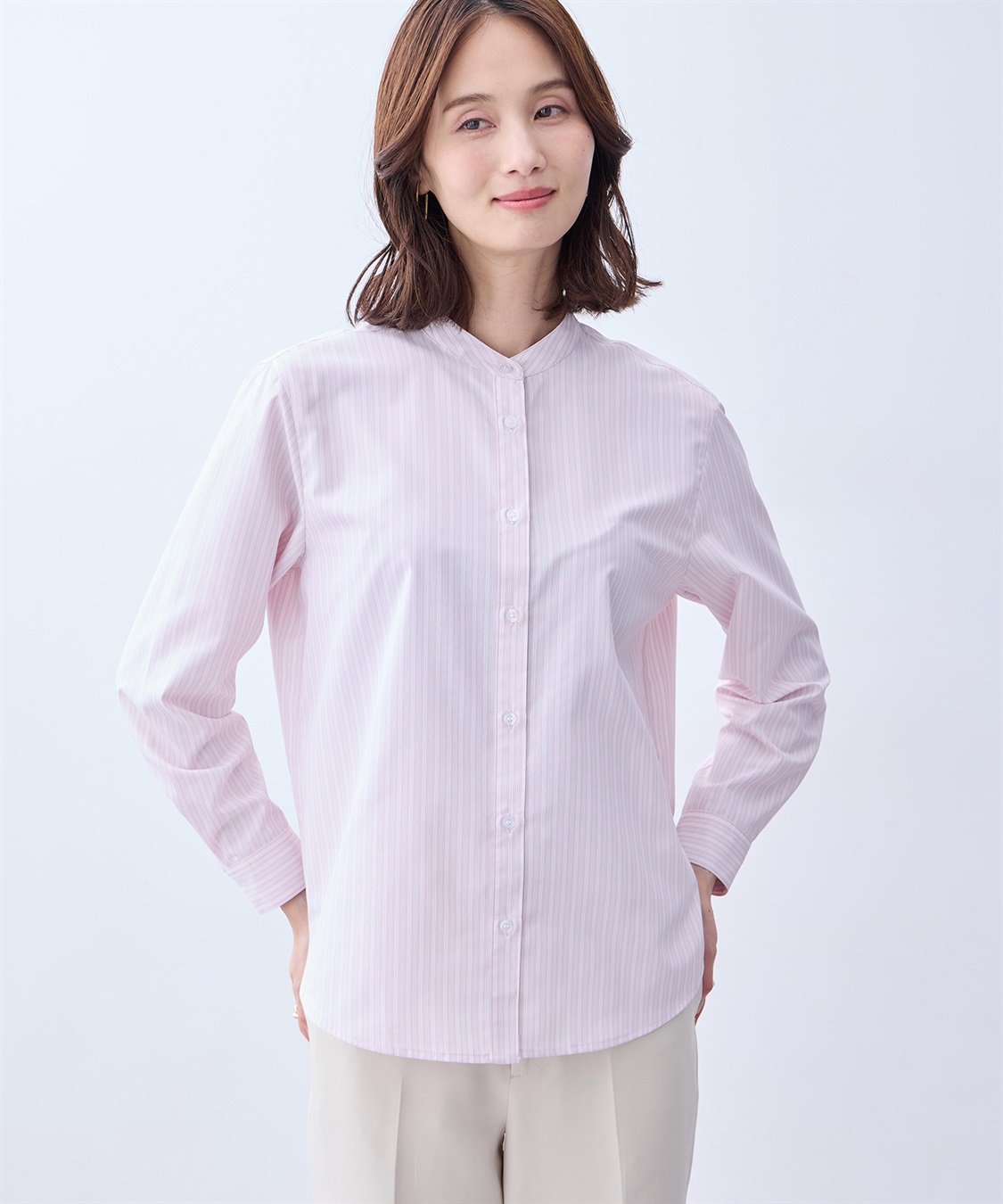 バンドカラーストライプシャツ A/C DESIGN BY ALPHA CUBIC｜クロス