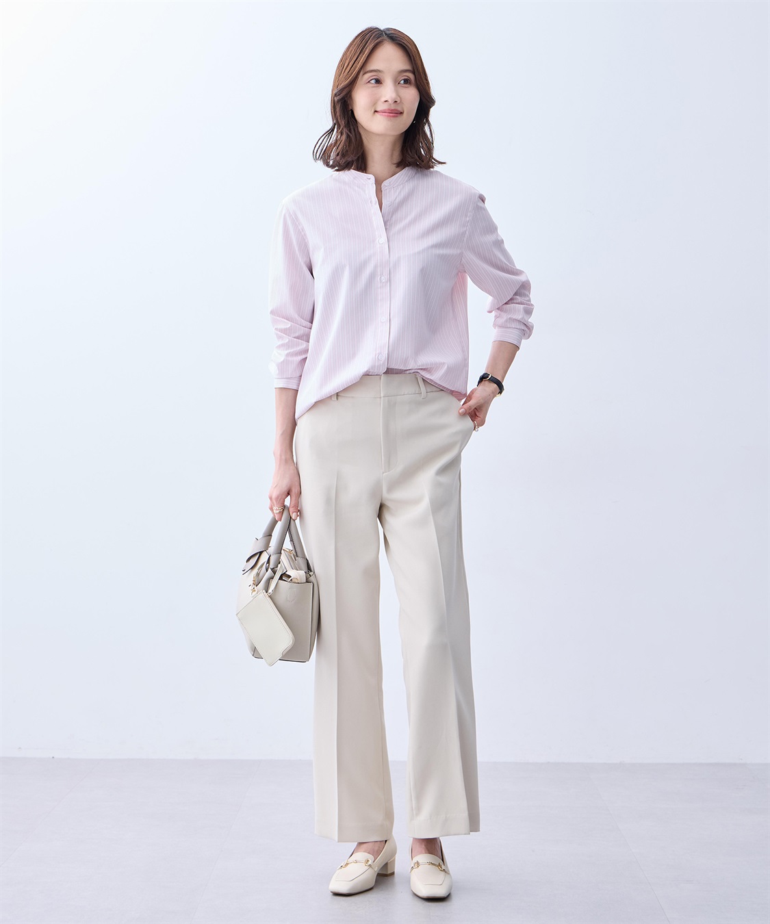 バンドカラーストライプシャツ A/C DESIGN BY ALPHA CUBIC｜クロス