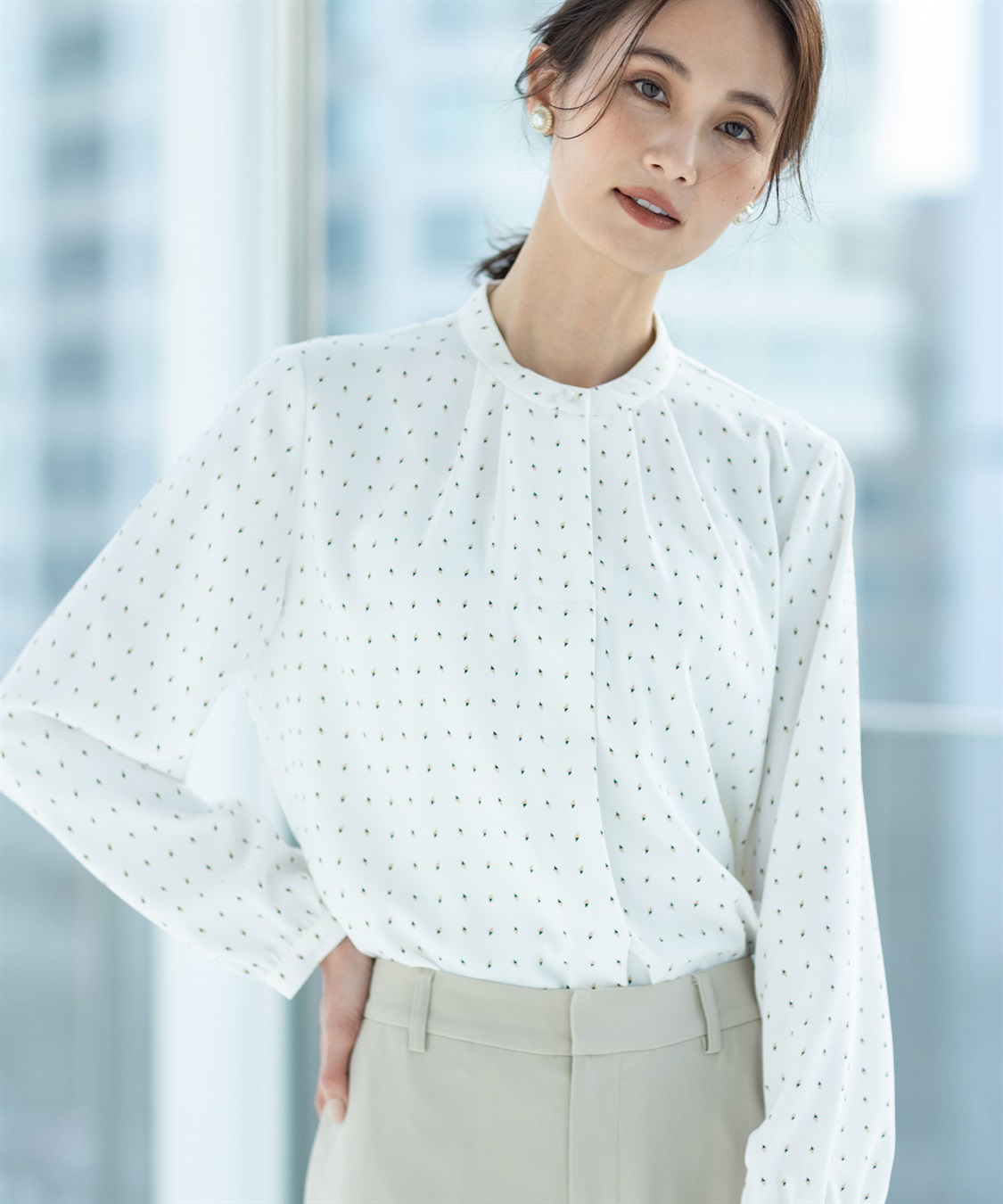 A/C DESIGN BY ALPHA CUBIC 幾何プリントジョーゼットブラウス_sub_4