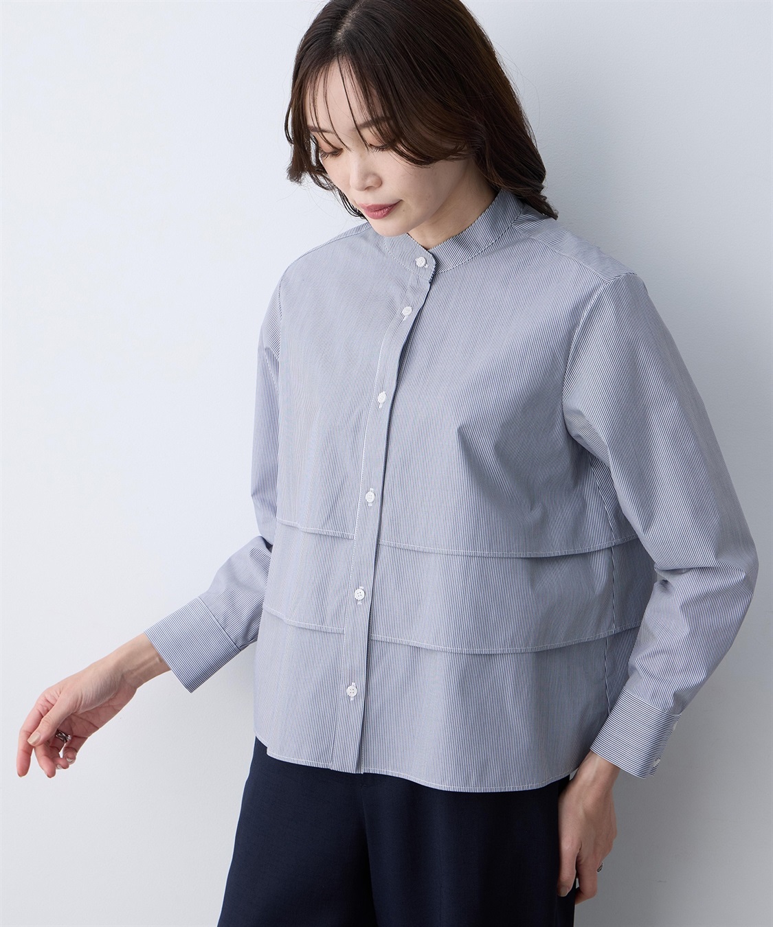 A/C DESIGN BY ALPHA CUBIC ストライプティアードブラウス_sub_2