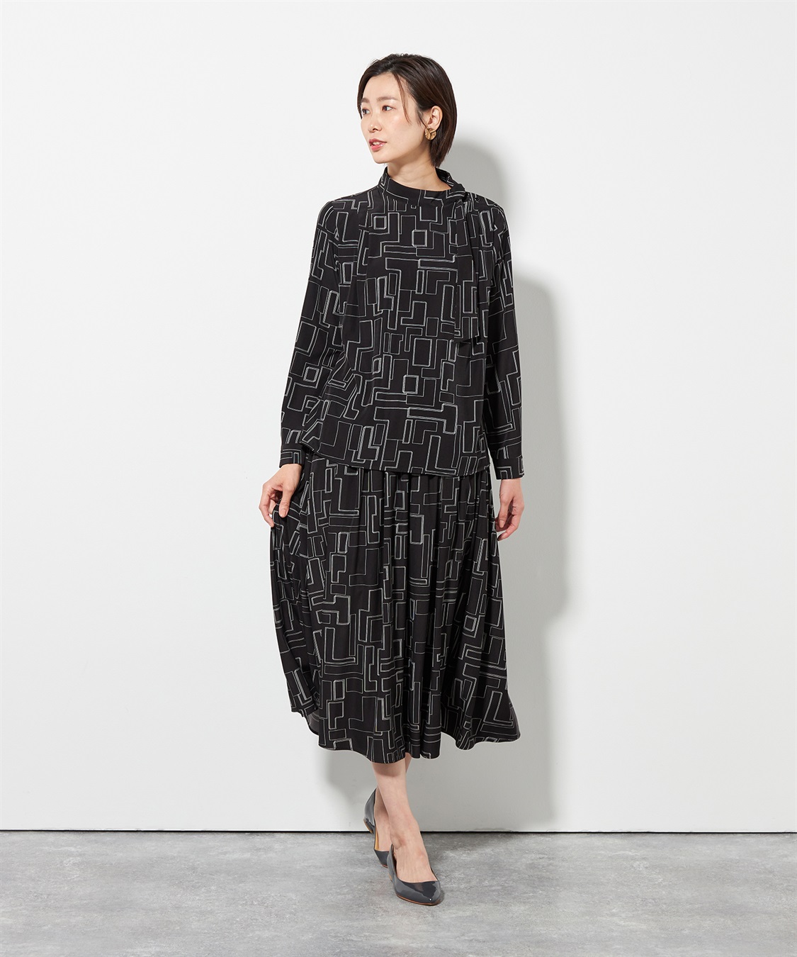 A/C DESIGN BY ALPHA CUBIC 幾何プリントギャザースカート_sub_8