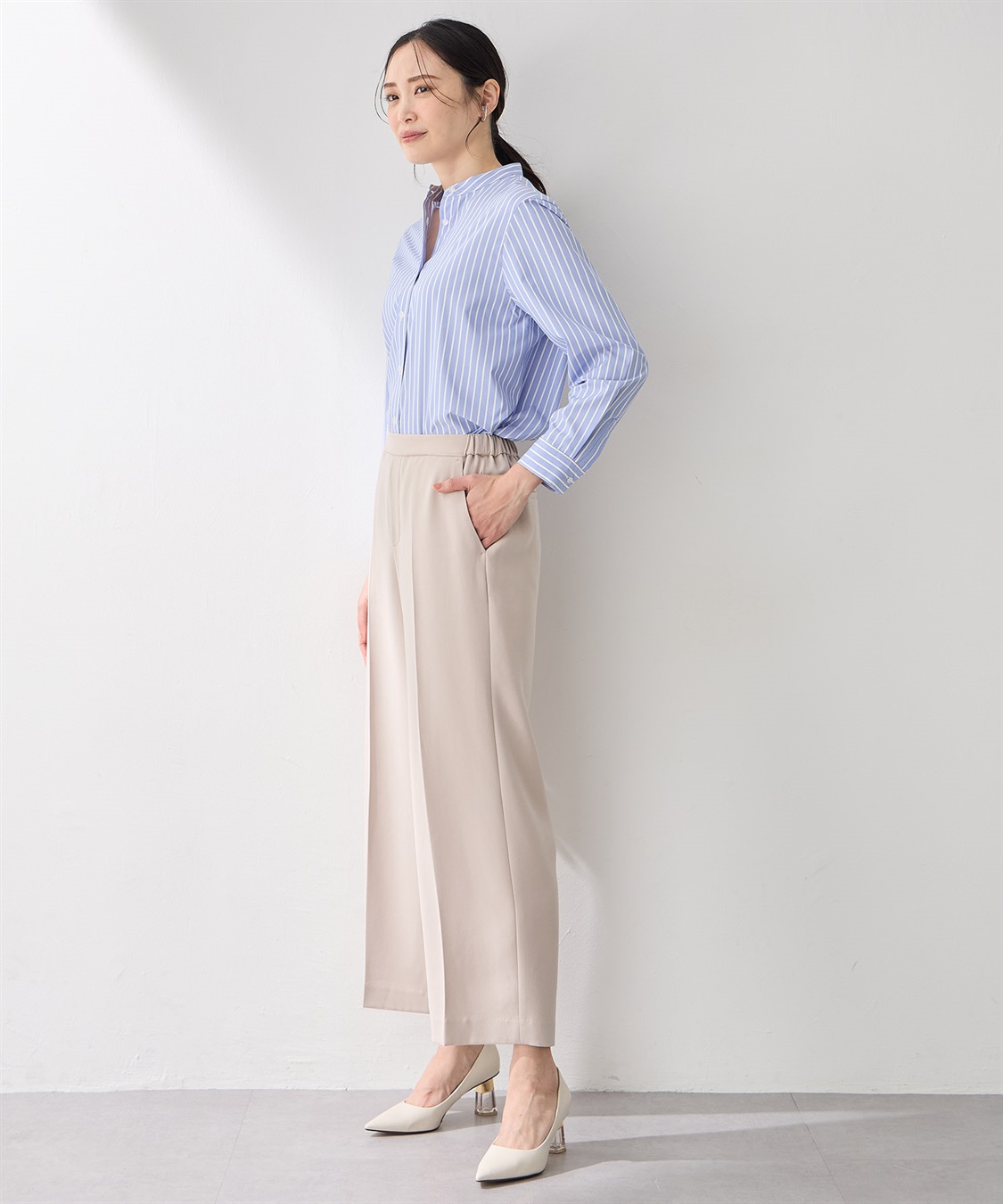 ストレッチワイドパンツ【美モーションシリーズ・後ろウエスト