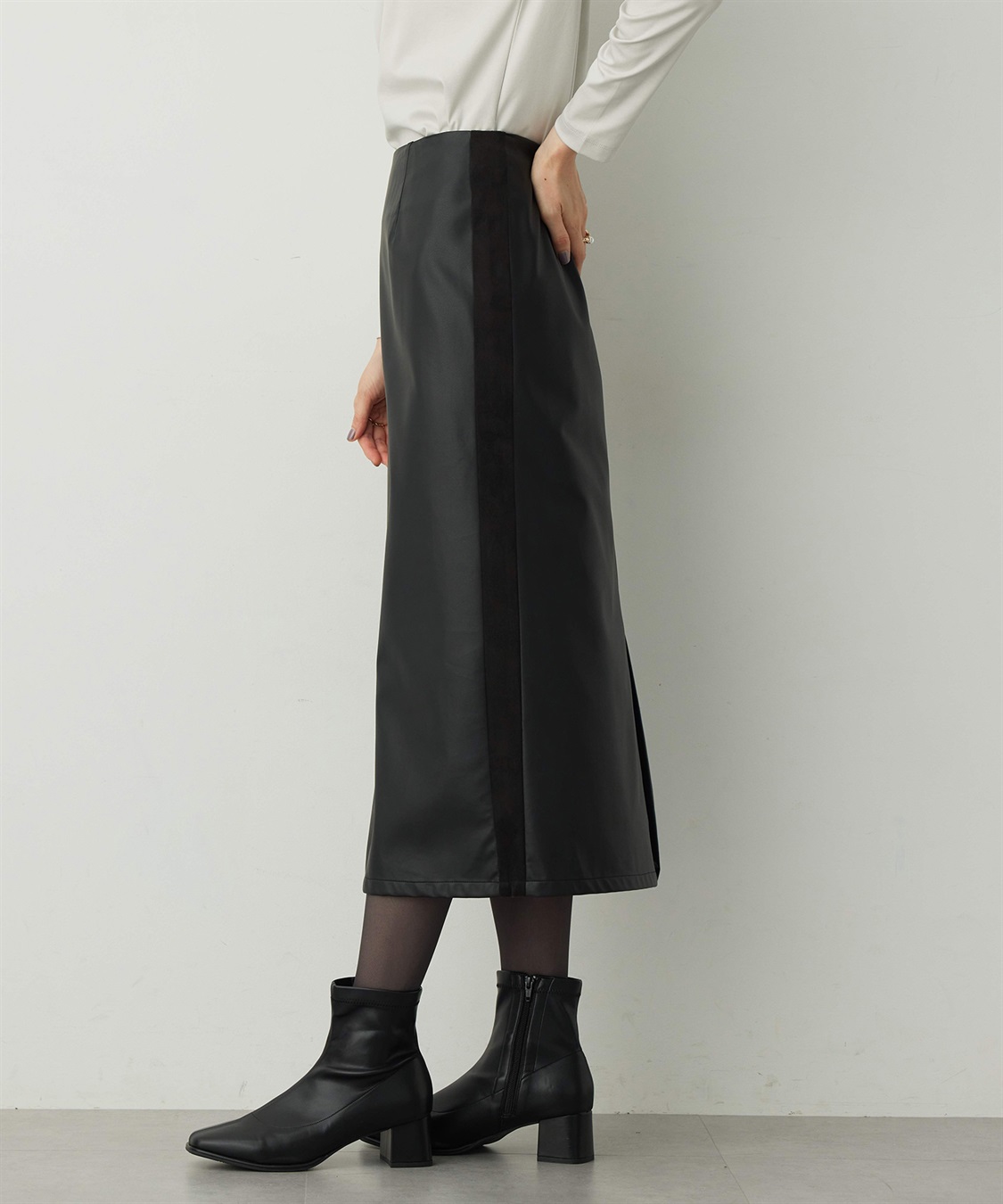 A/C DESIGN BY ALPHA CUBIC フェイクレザーロングスカート_sub_1