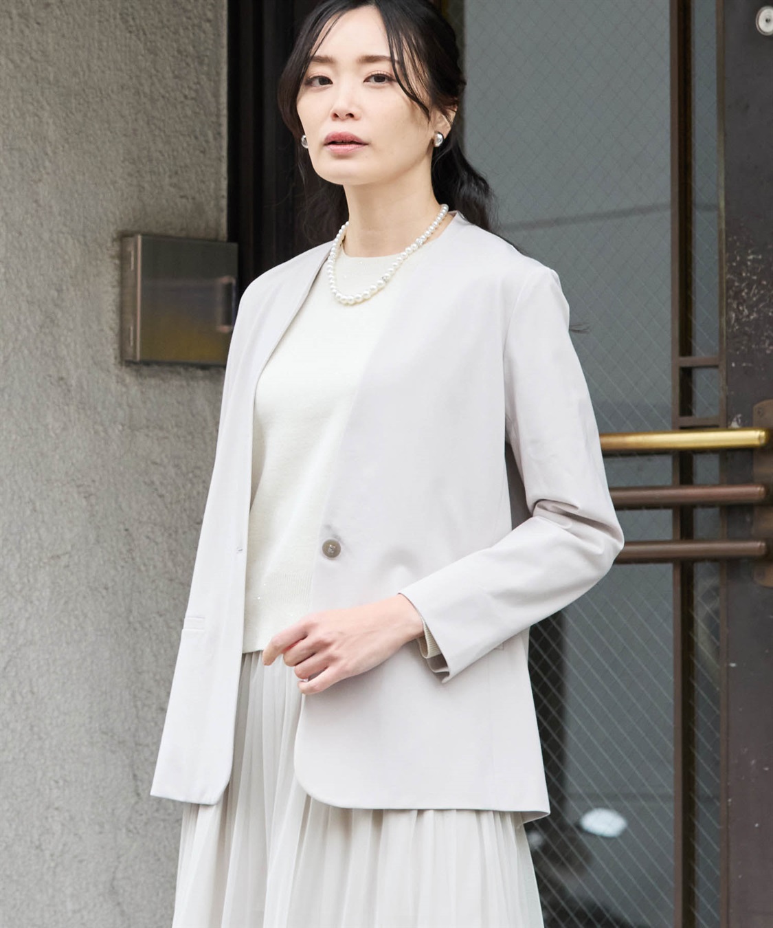洋美 ✨美品✨ ノーカラージャケット ノーカラーリラックスジャケット【美モーションシリーズ】 A/C
