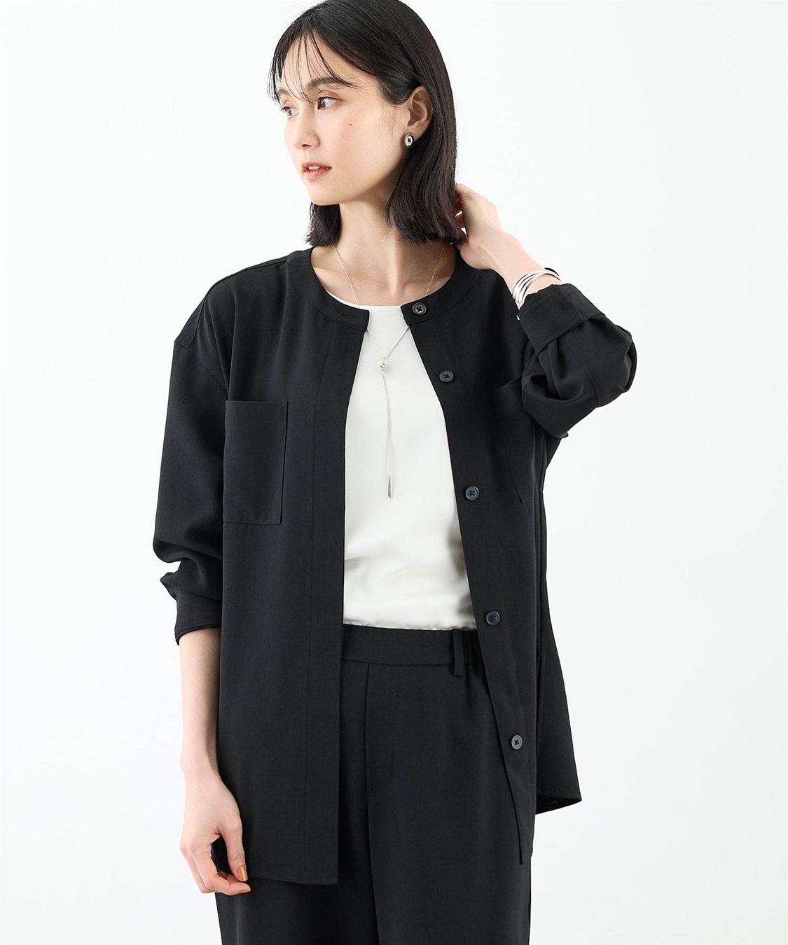 美品　Theory　ノーカラージャケット　ブラック　ストレッチ　2 アウトレット】2wayストレッチ トロピカルノーカラージャケット