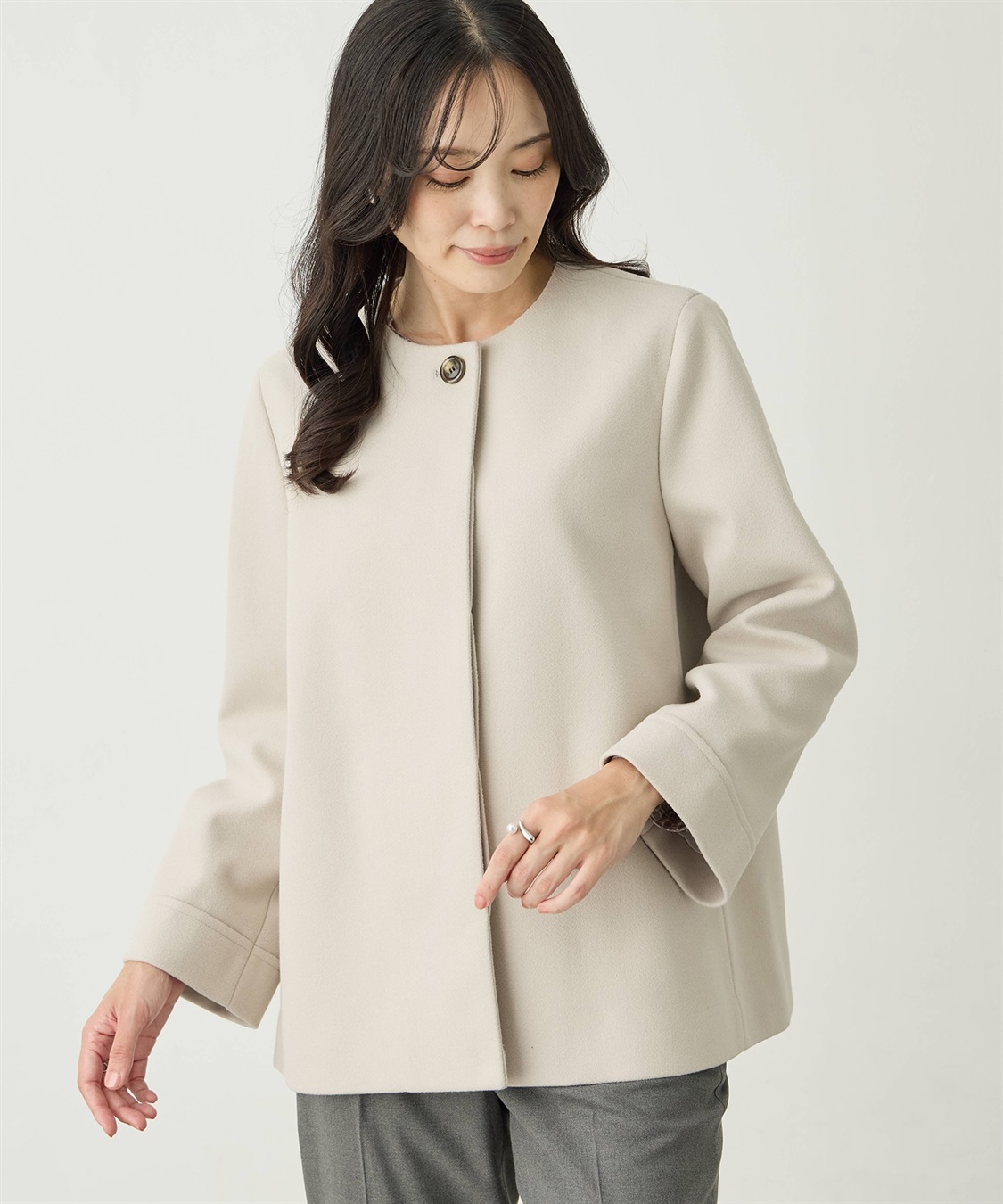 美品✨CFC アッシュクウール ノーカラー ショート コート　34 green label relaxing（グリーンレーベルリラクシング）の