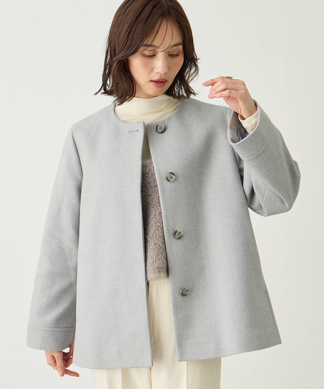 A/C DESIGN BY ALPHA CUBIC ノーカラーショートコート【軽量】_sub_5