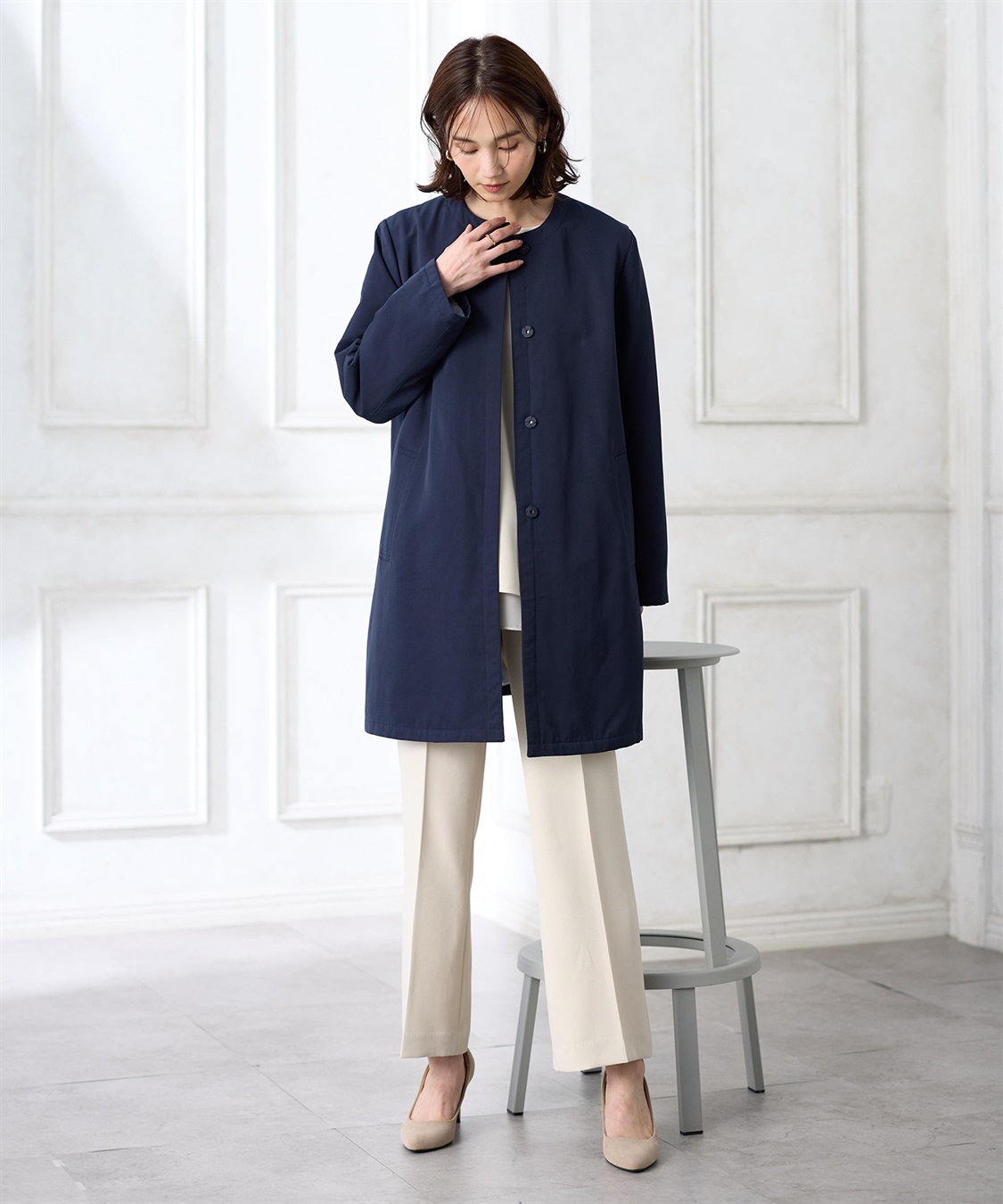 A/C DESIGN BY ALPHA CUBIC スーパーウォームグログランノーカラーコート【はっ水・軽量】_sub_1