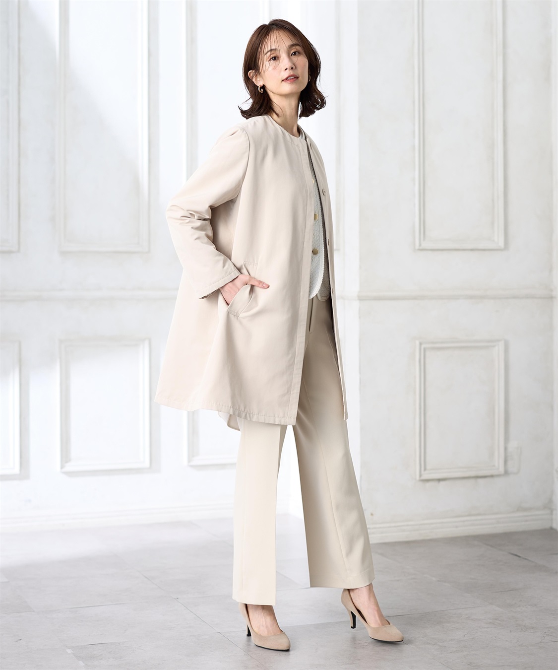 A/C DESIGN BY ALPHA CUBIC スーパーウォームグログランノーカラーコート【はっ水・軽量】_sub_6