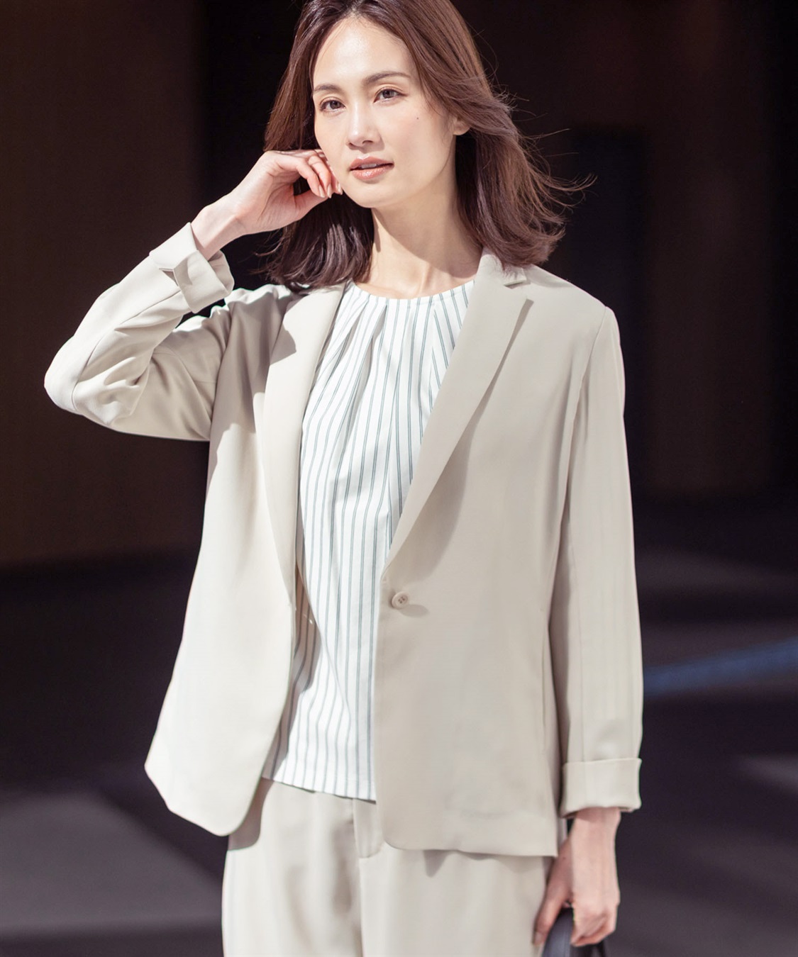 A/C DESIGN BY ALPHA CUBIC ストレッチジョーゼットテーラードジャケット【接触冷感・UVカット・吸水速乾・セットアップ対応】_sub_2