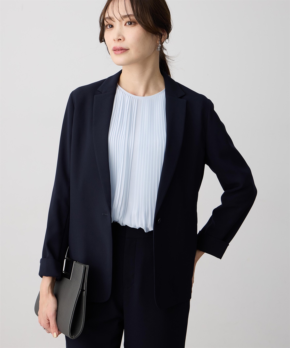 A/C DESIGN BY ALPHA CUBIC ストレッチジョーゼットテーラードジャケット【接触冷感・UVカット・吸水速乾・セットアップ対応】_sub_3