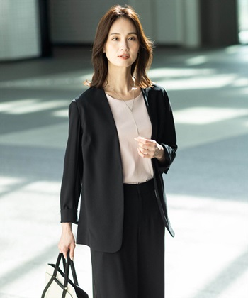 A/C DESIGN BY ALPHA CUBIC ストレッチジョーゼットカラーレスジャケット【接触冷感・UVカット・吸水速乾・セットアップ対応】_subthumb_1